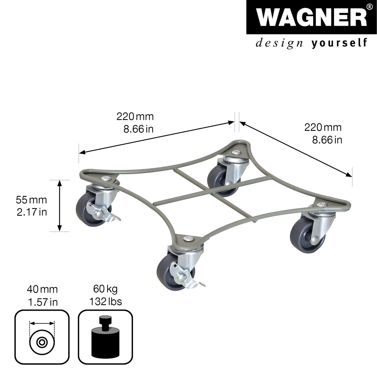WAGNER Retro Style Carrello Piante Ø30 cm Oliva 60 kg