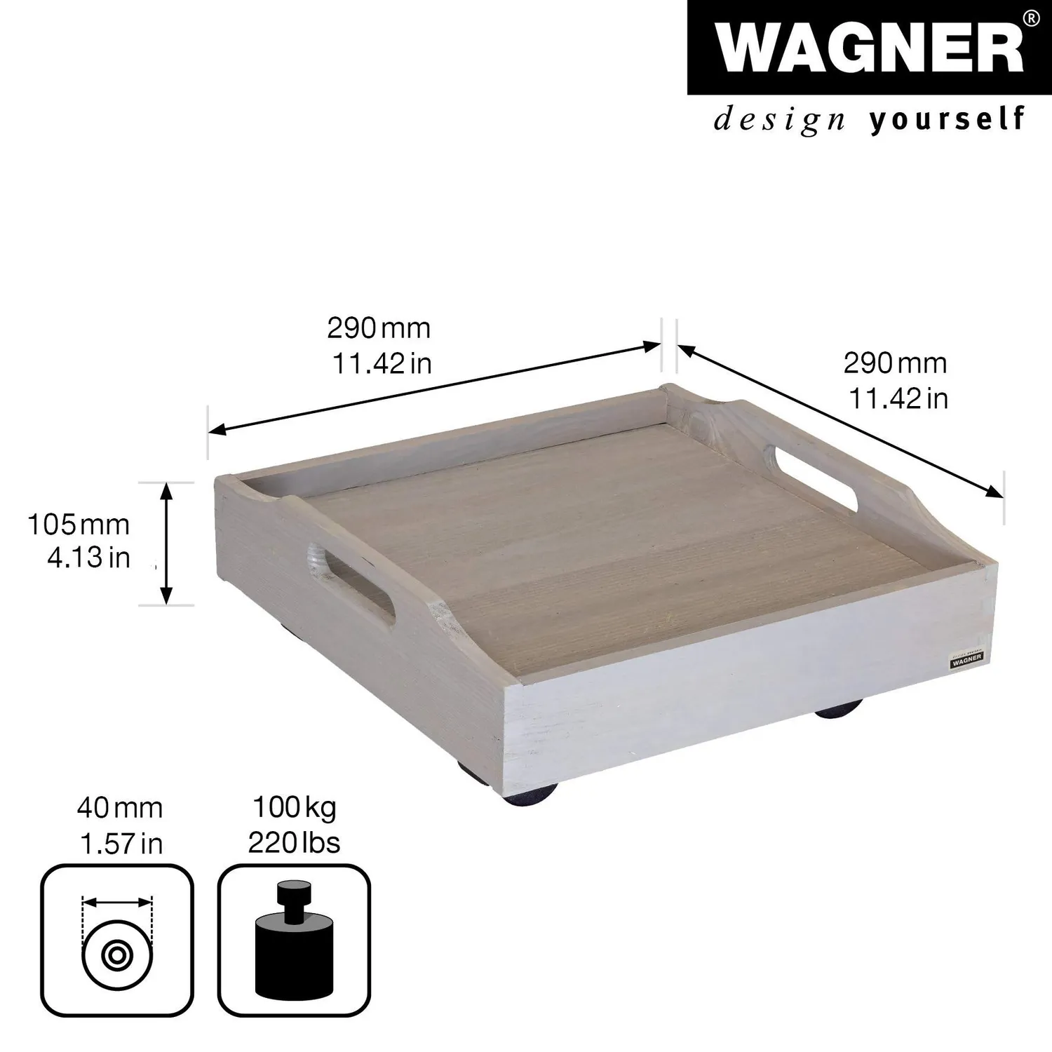 WAGNER Vintage carrello piante tortora 30x30 cm 100 kg