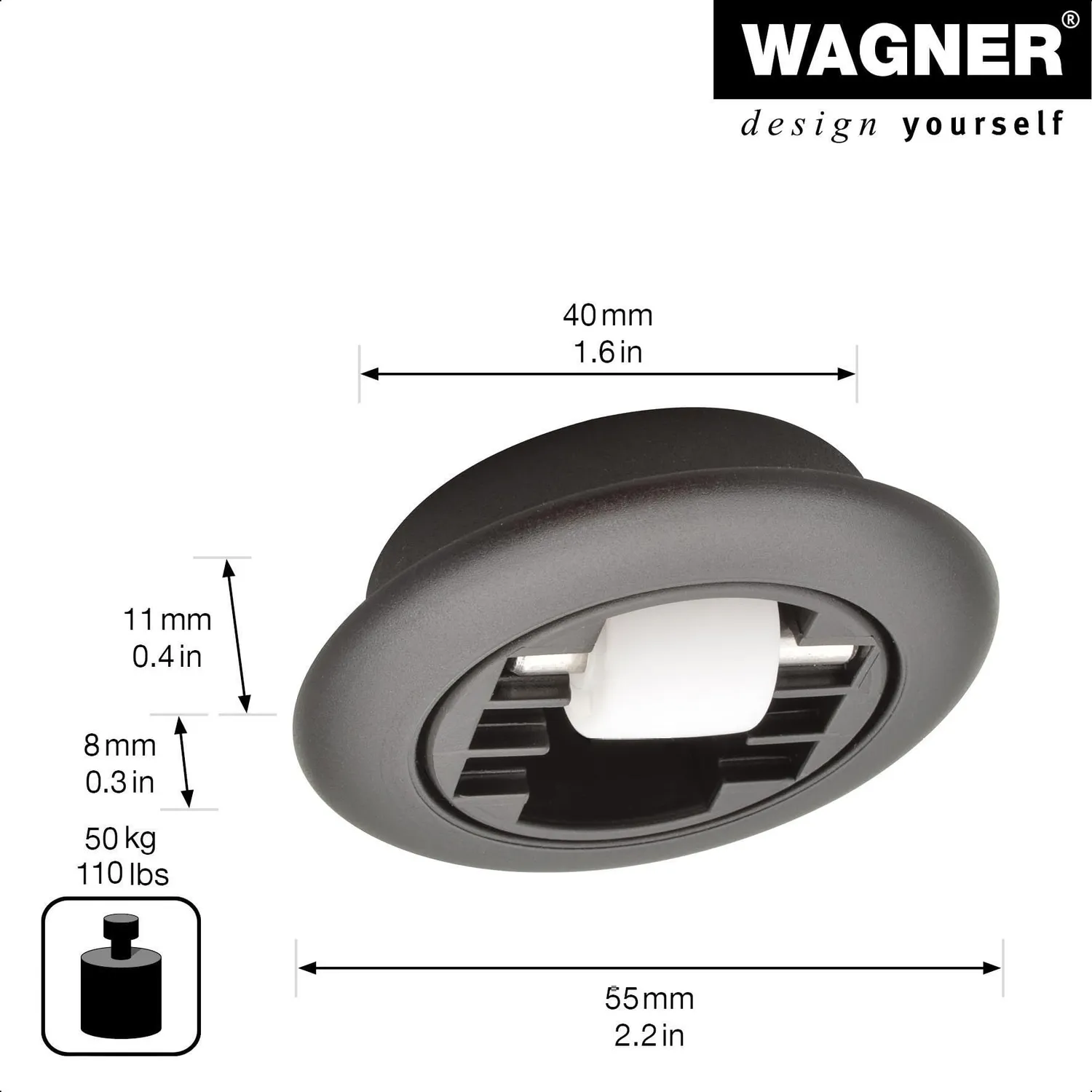 Wagner 01709501 rotella a scomparsa nero 15 mm 1 pezzo