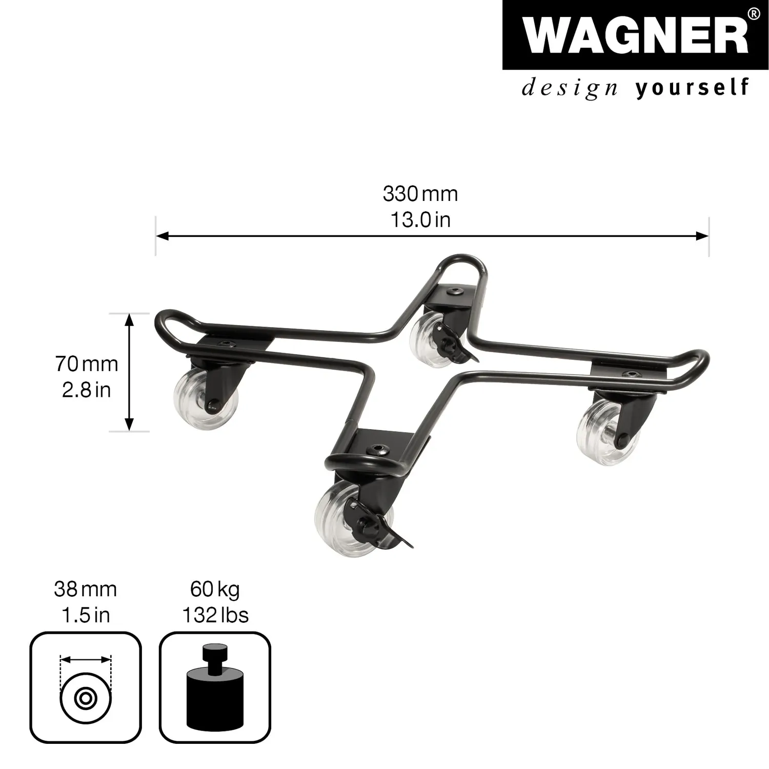 WAGNER Draht 20096101 sottovaso ruote Ø33 cm 60 kg nero