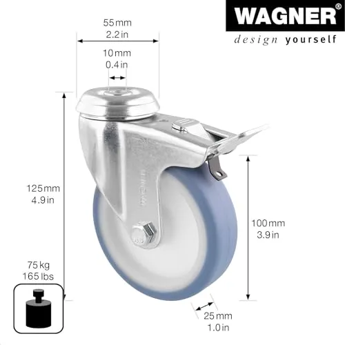 Wagner RO 3700 rotella girevole 100 mm blu con freno 1 pz