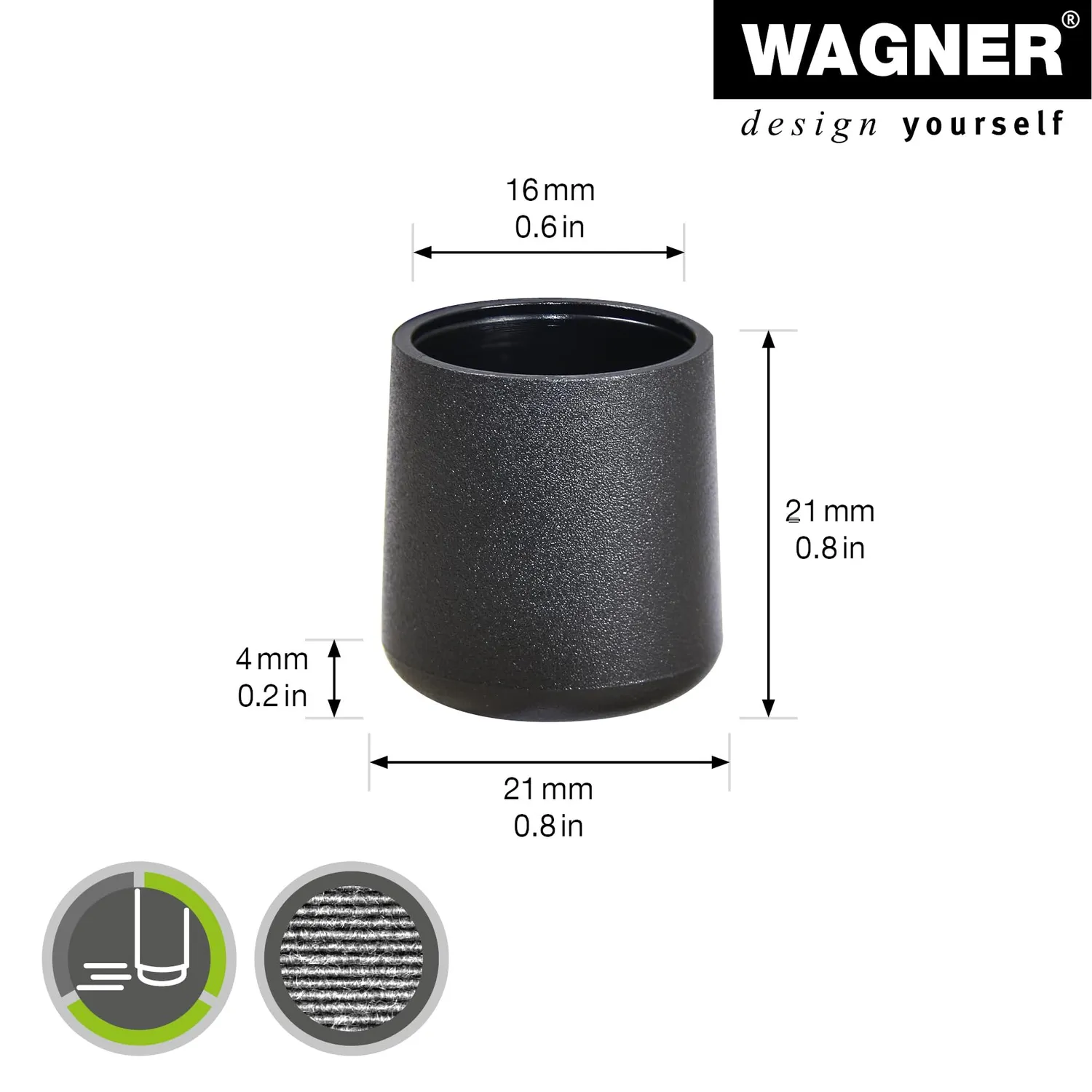 Wagner EH 0616 tappi tubo acciaio neri 4 pezzi