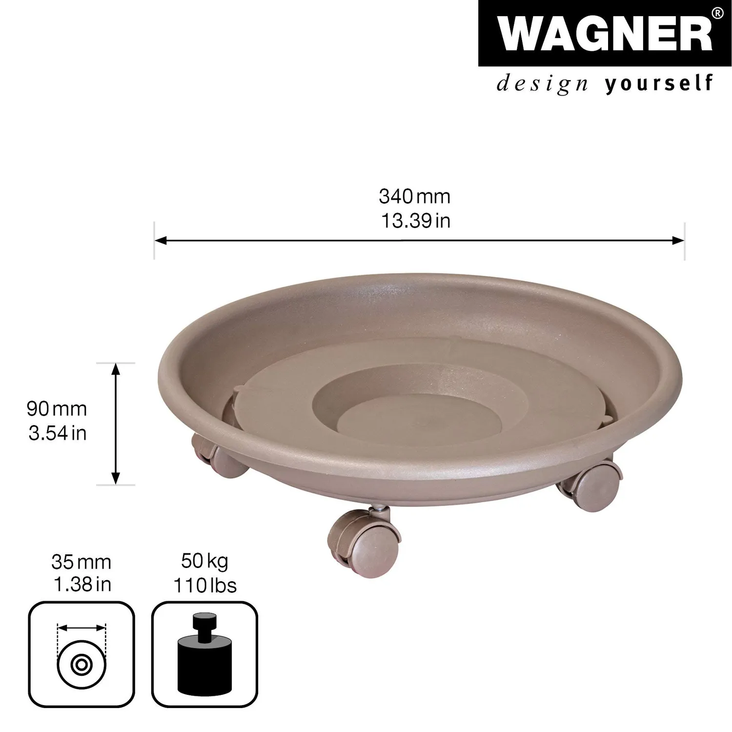 WAGNER Serie K Carrello Piante Ø34 Tortora Portata 50 kg