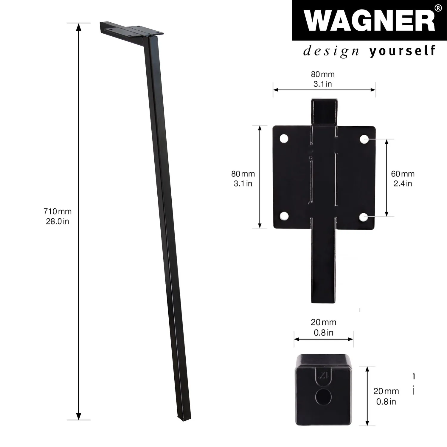 Wagner ST 5471 gamba per mobili 710 mm 1 pz nera opaca