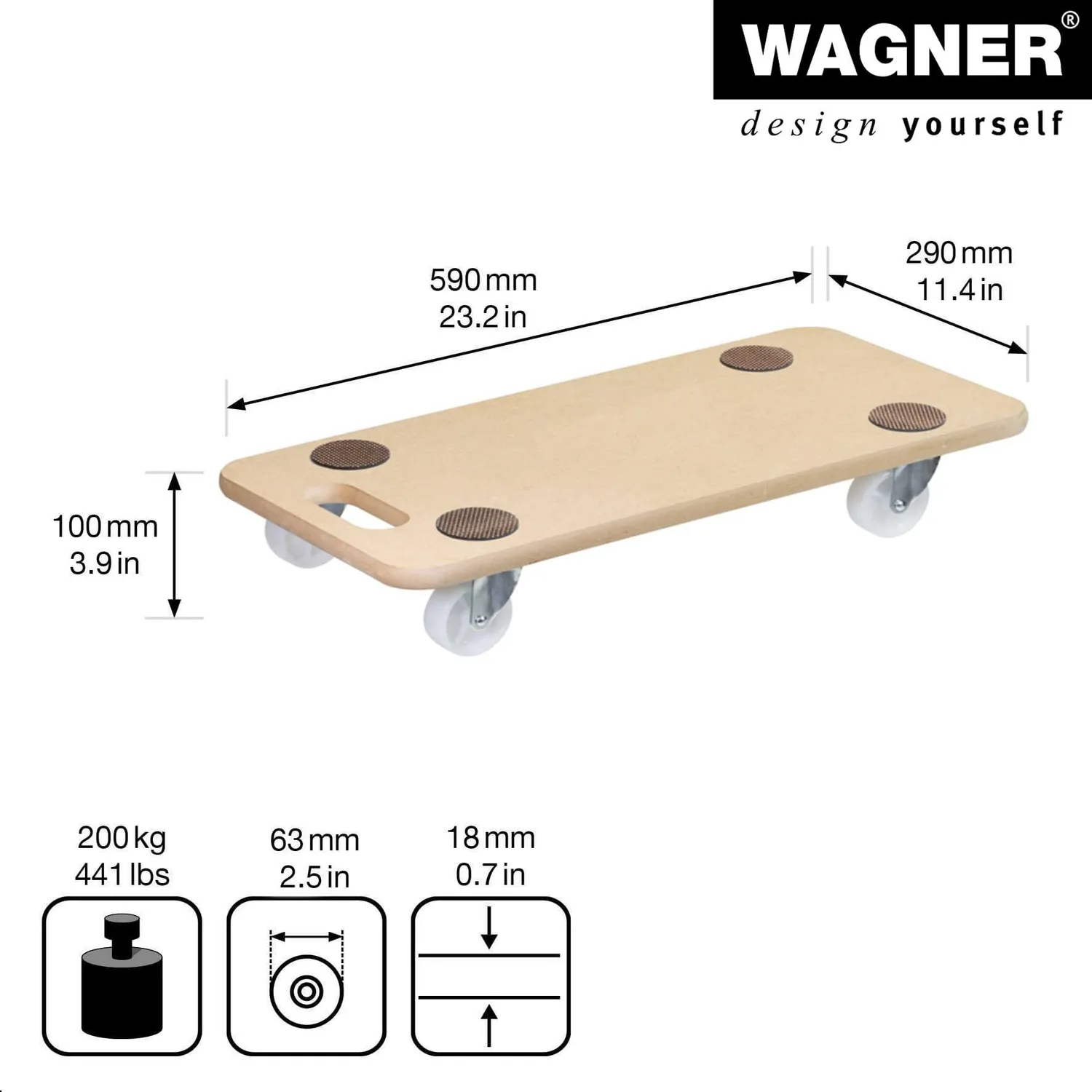 Wagner FSC carrello trasporto MDF 57,5x29 cm 200 kg