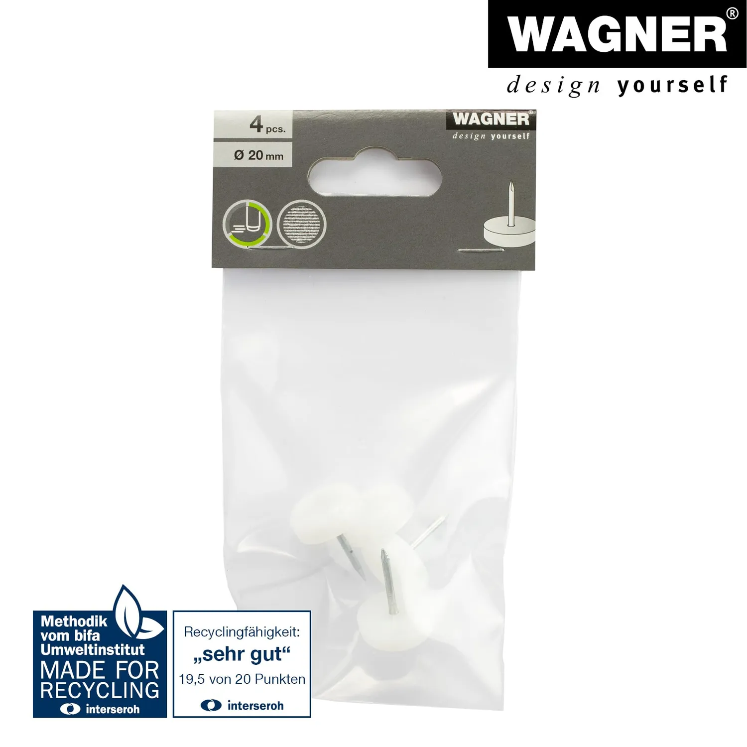 Wagner EH 15092199 pattini a chiodo bianchi 4 pezzi Ø22 mm