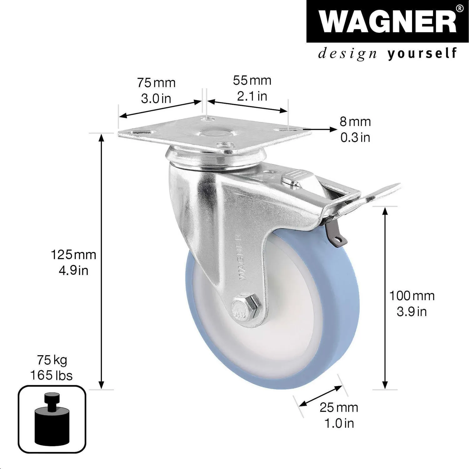 Wagner 03370001 RO 3700 rotella con freno 100 mm 1 pz morbida