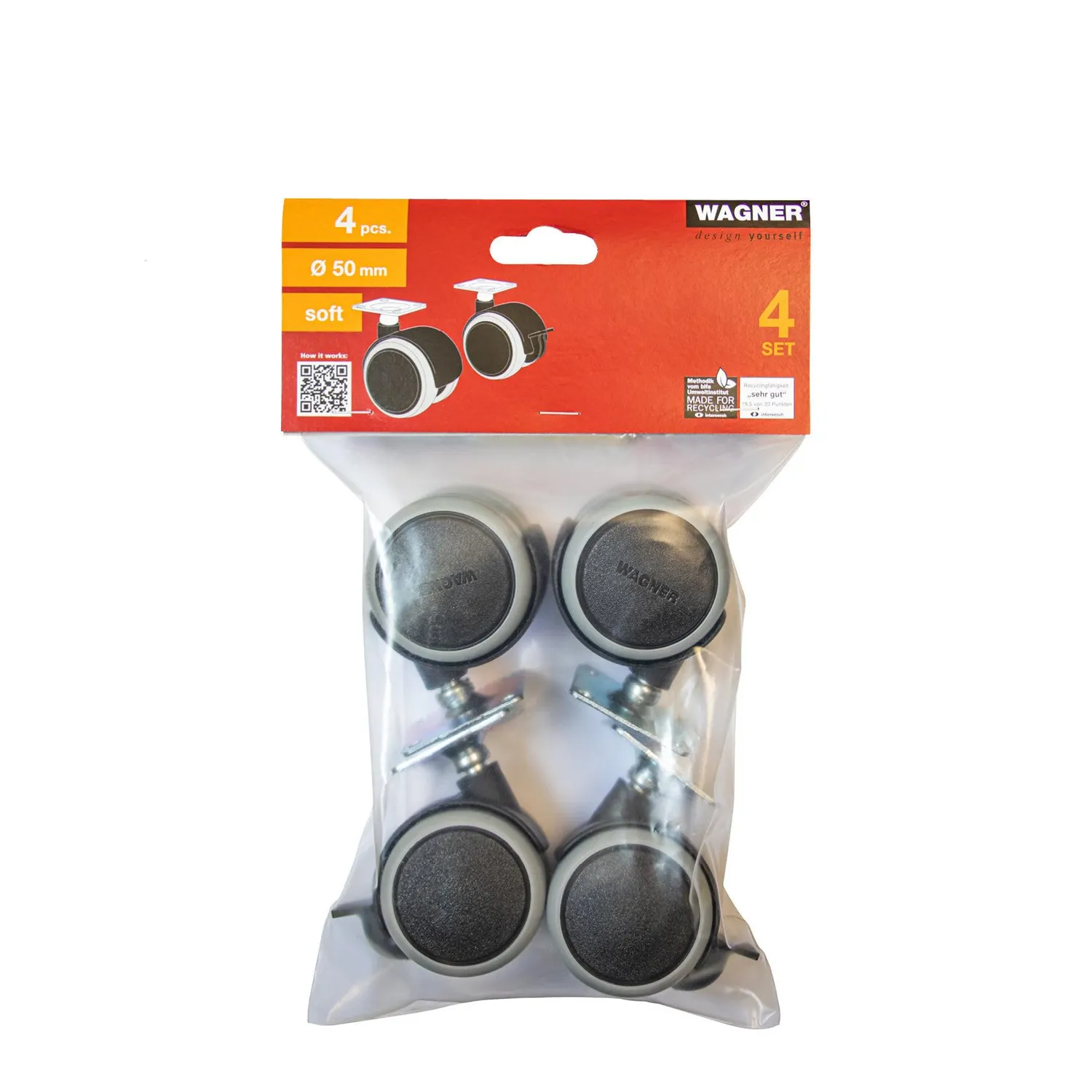 Wagner Soft ruote mobili doppie 50 mm set 4 pezzi con freni
