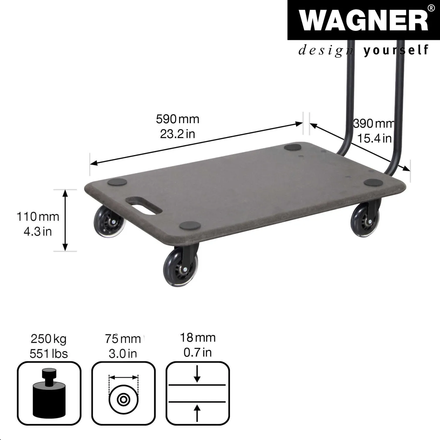 Wagner MM 1612 carrello trasporto MDF 59x39 cm 250 kg