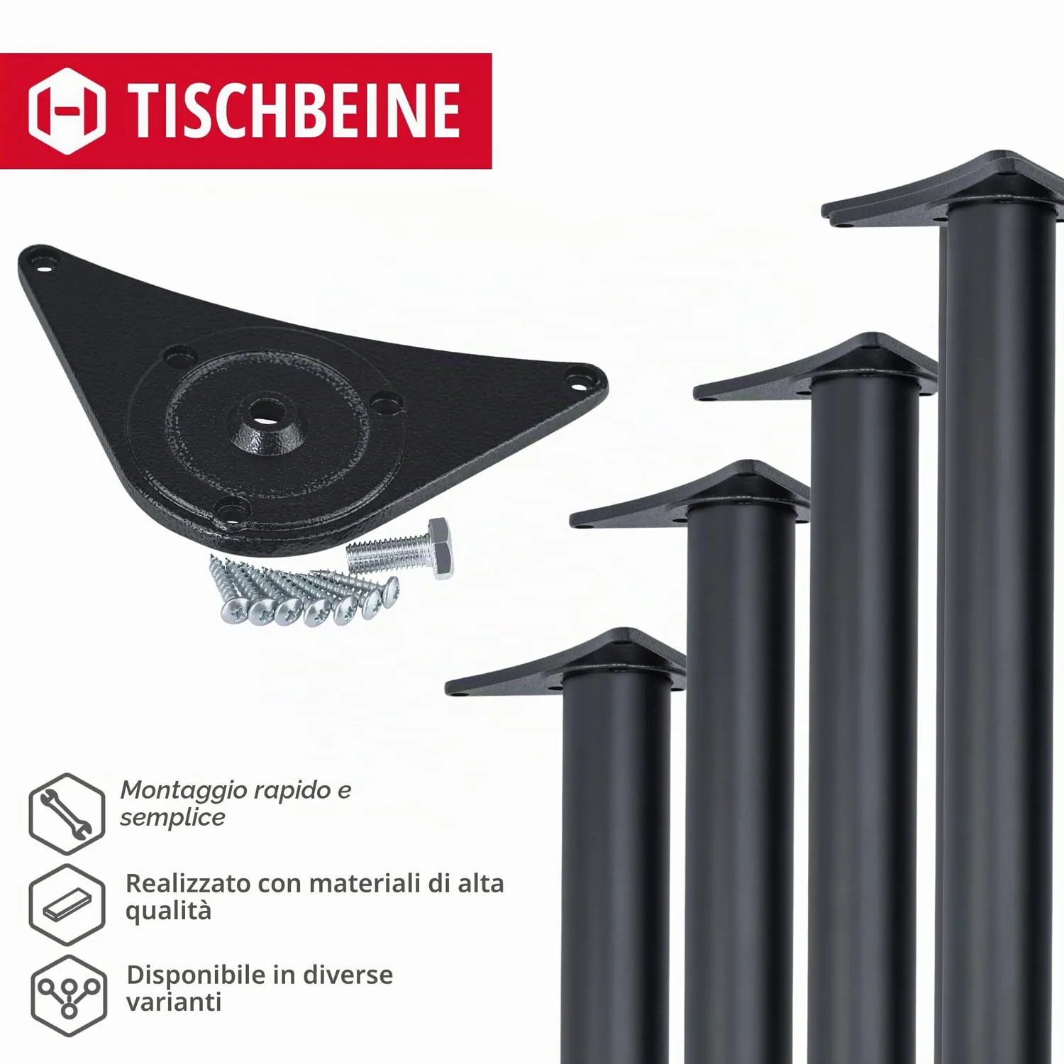 Gedotec gambe tavolo 710mm nero opaco D60 4 pezzi