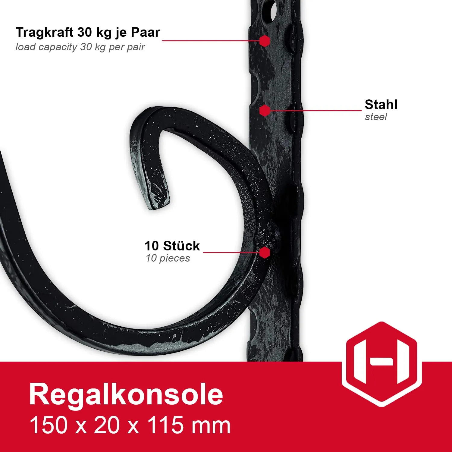 Gedotec Luzifer staffe mensola acciaio nero 150 mm 2 pezzi