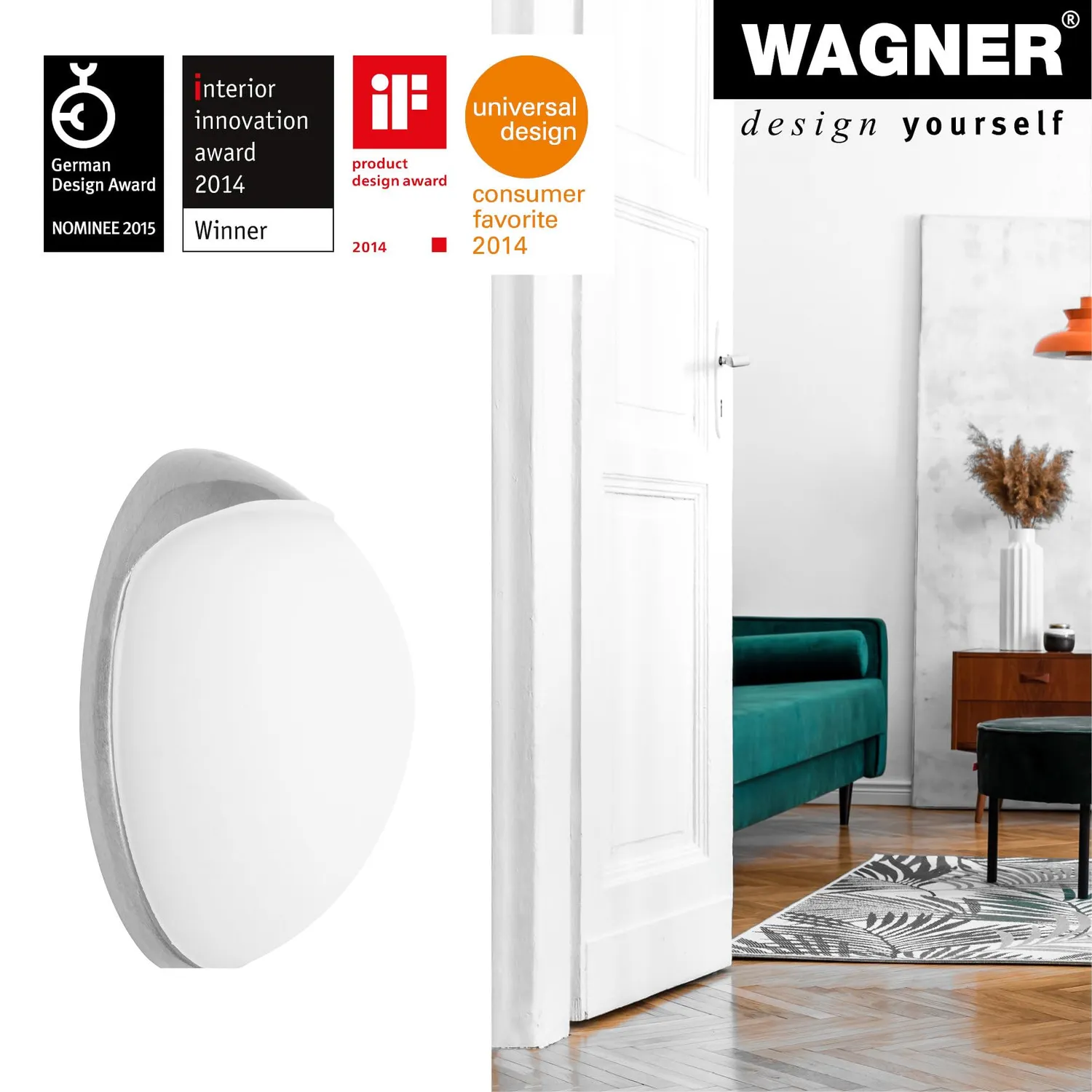 Wagner 15512311 fermaporta a parete bianco Ø30 mm effetto inox