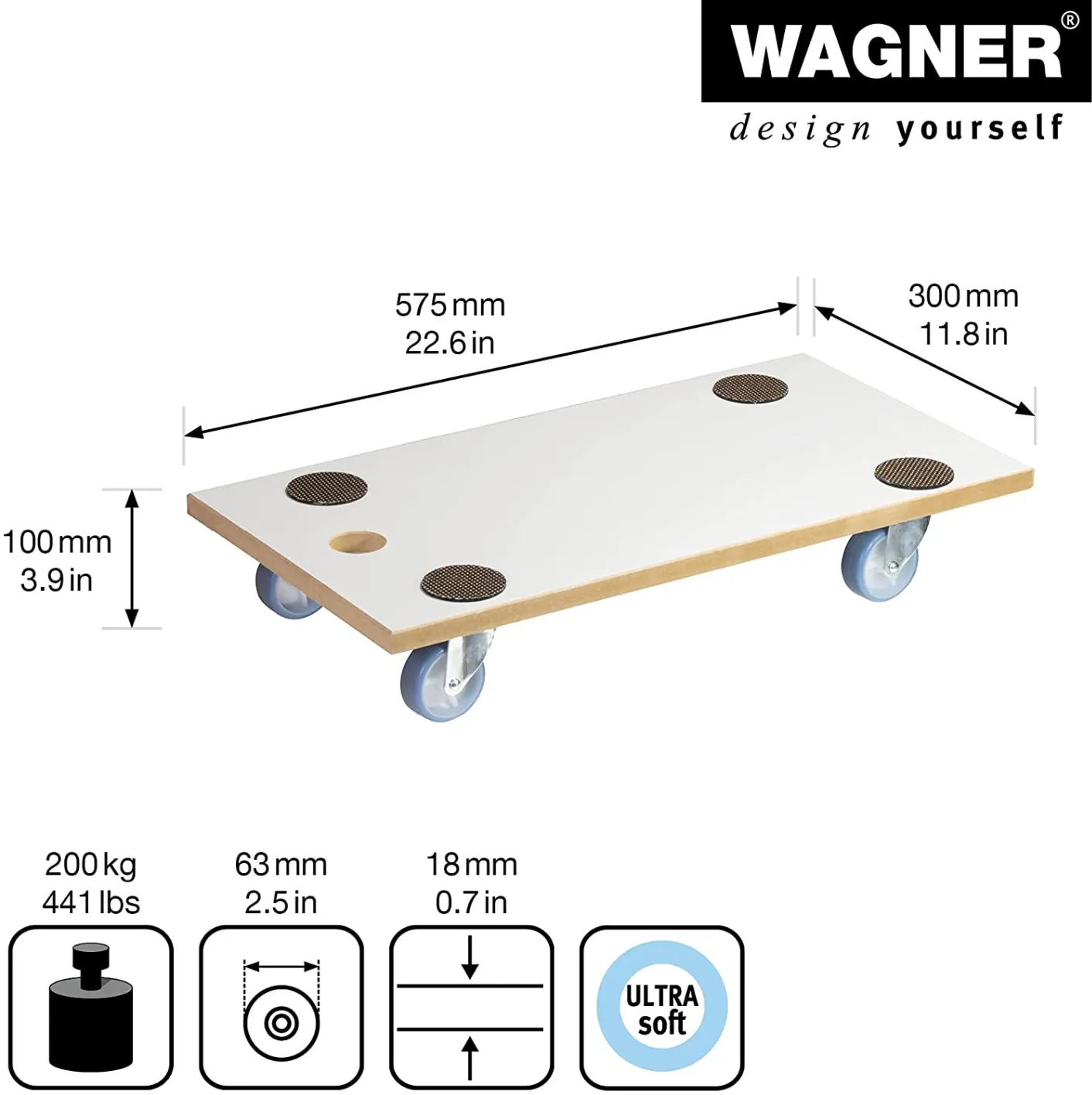 WAGNER MM 1318 Carrello Trasporto 57,5x30 Ruote Morbide