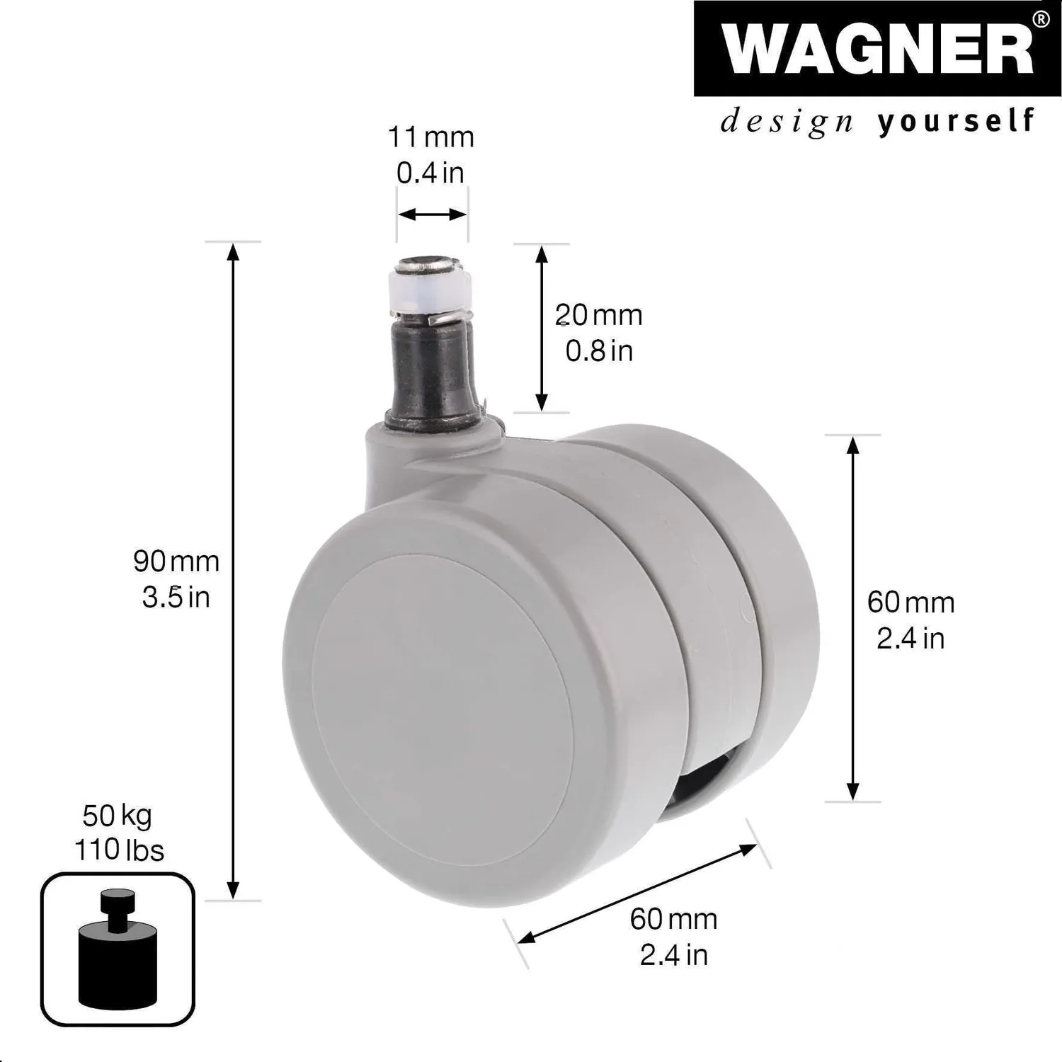 Wagner Konkav RO0120 rotella sedia ufficio grigia 1pz 60mm