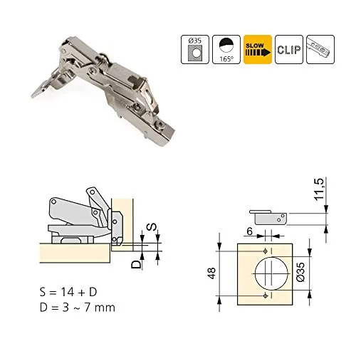 Emuca 1015007 Cerniera Mezzo Collo 165° Soft Set 2 Pezzi