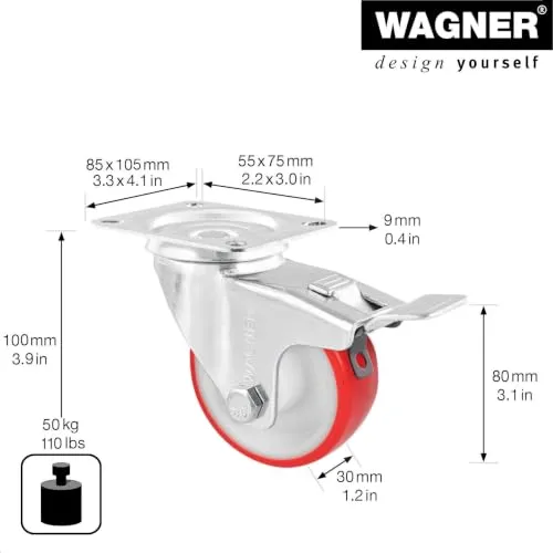 Wagner 04788001 RO 7880 rotella con freno 80 mm rossa 1 pz