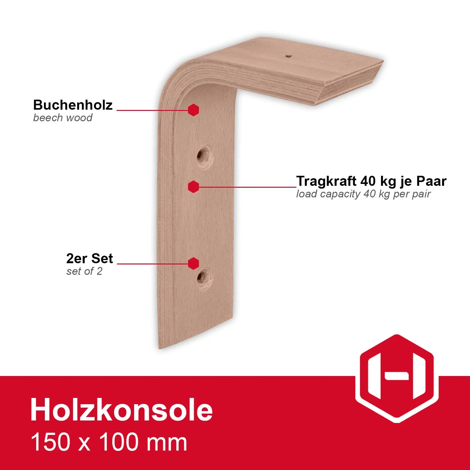 Gedotec Country reggimensola faggio 150x100 mm 2 pezzi