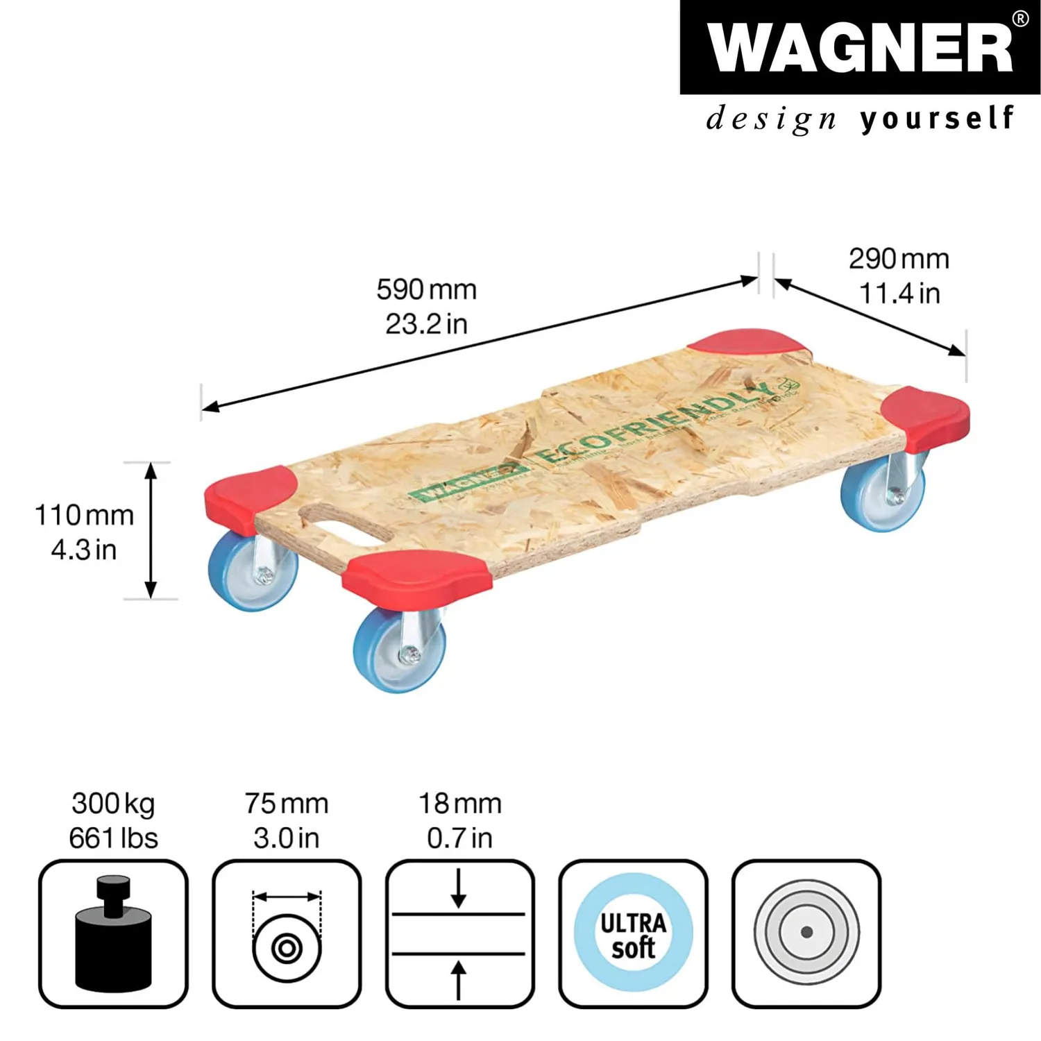 Wagner MM 1322 Rullo Mobili 59x29 cm 250 kg