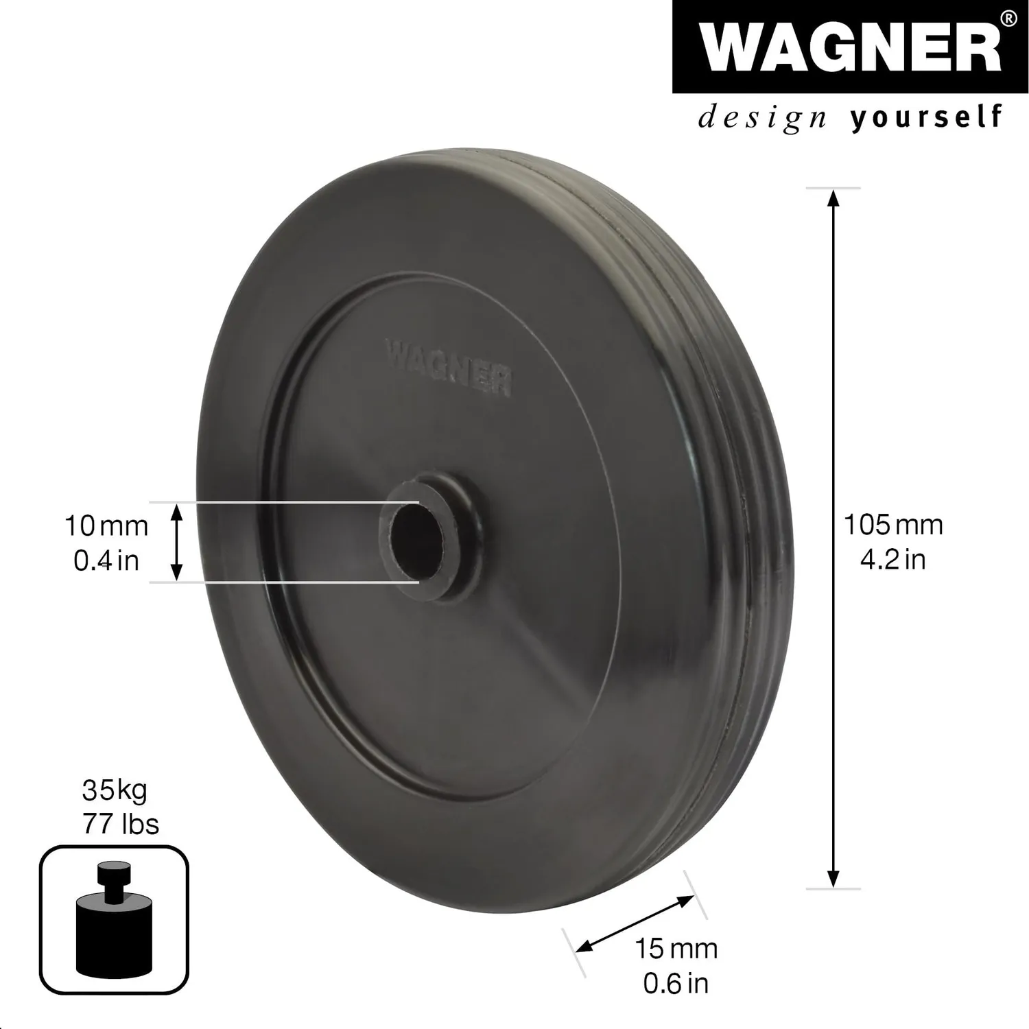Wagner RO 8105 rotella 105x15 mm foro 10 mm portata 20 kg