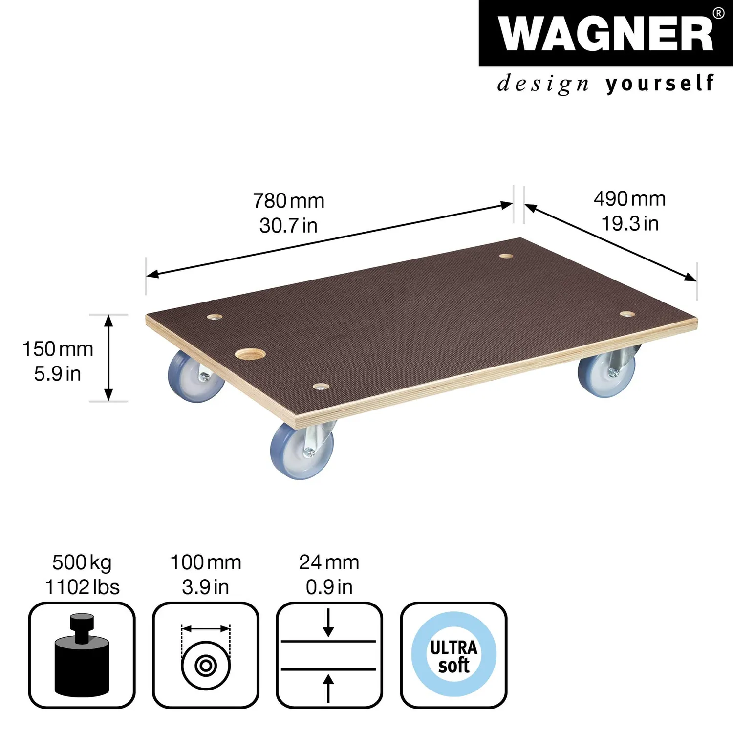Wagner MM 1146 Carrello Trasporto 78x49 cm 500 kg MaxiGrip