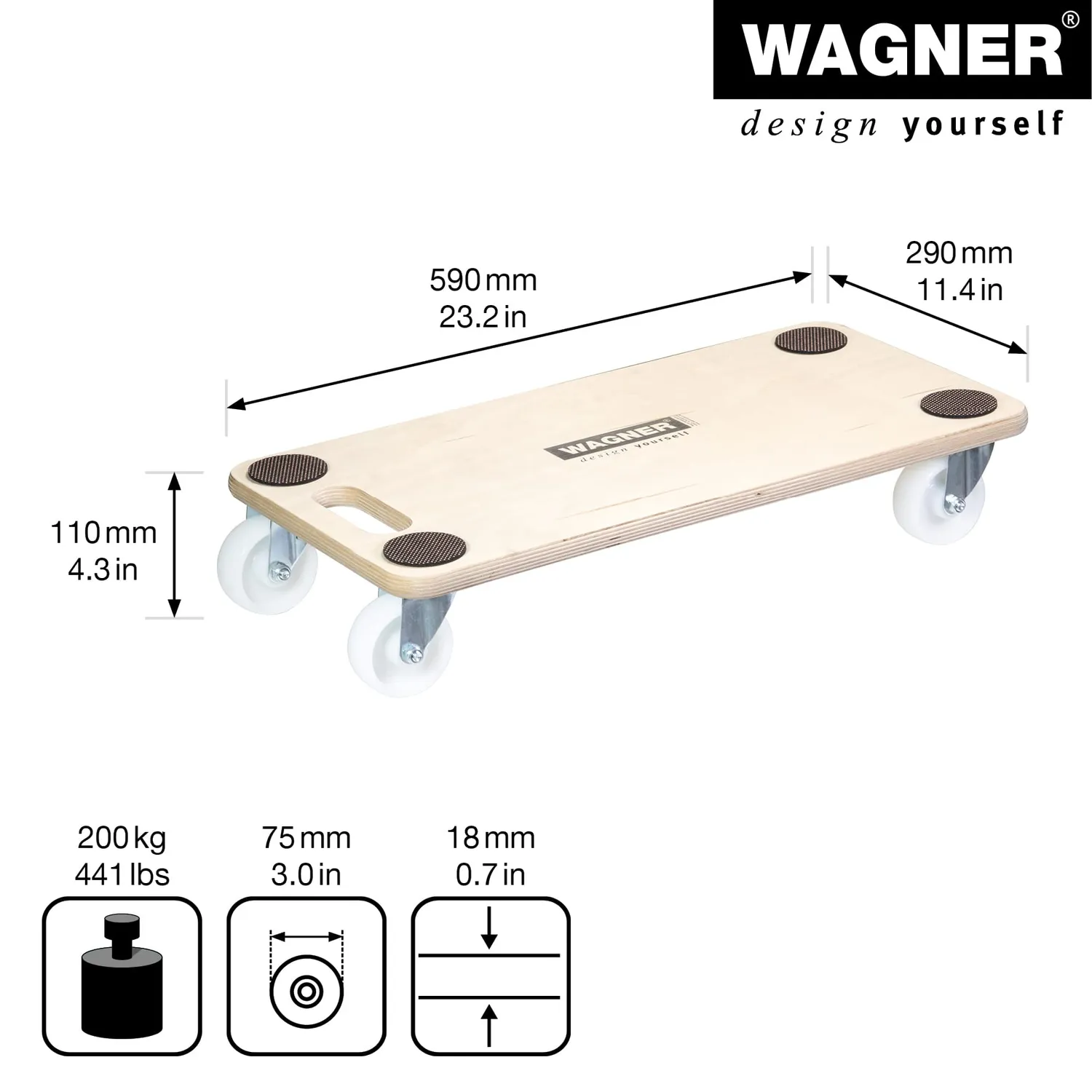 Wagner MM 1126 Carrello trasporto 59x29 cm 200 kg
