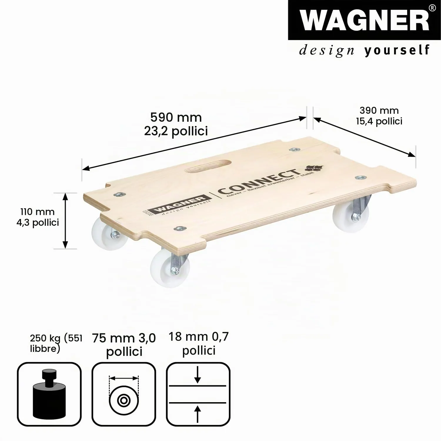 Wagner MM 1382 carrello trasporto 59x39cm portata 250kg