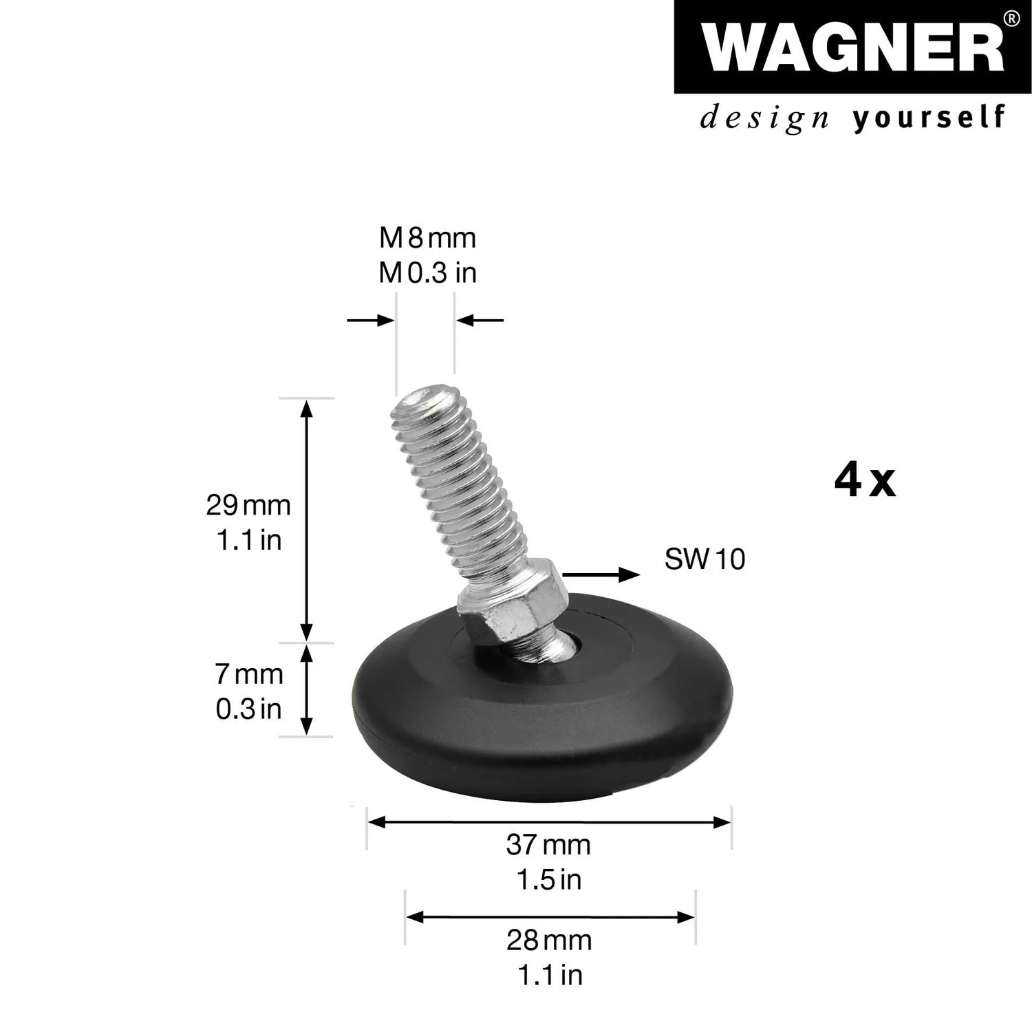 Wagner QuickClick Piedini Regolabili M8x25 HYPER Ø30 Set 4 pz