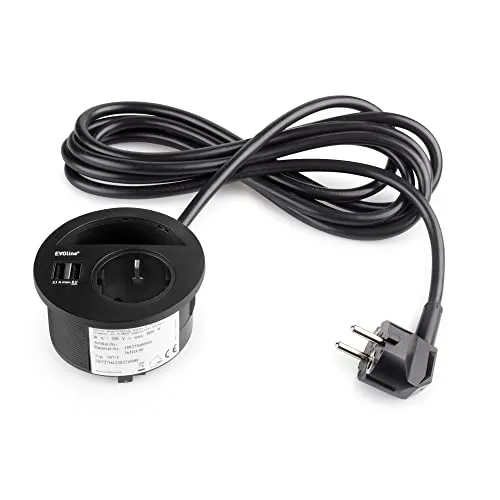 Emuca Vertikal Multiconnettore da Incasso Nero 1 Schuko 2 USB