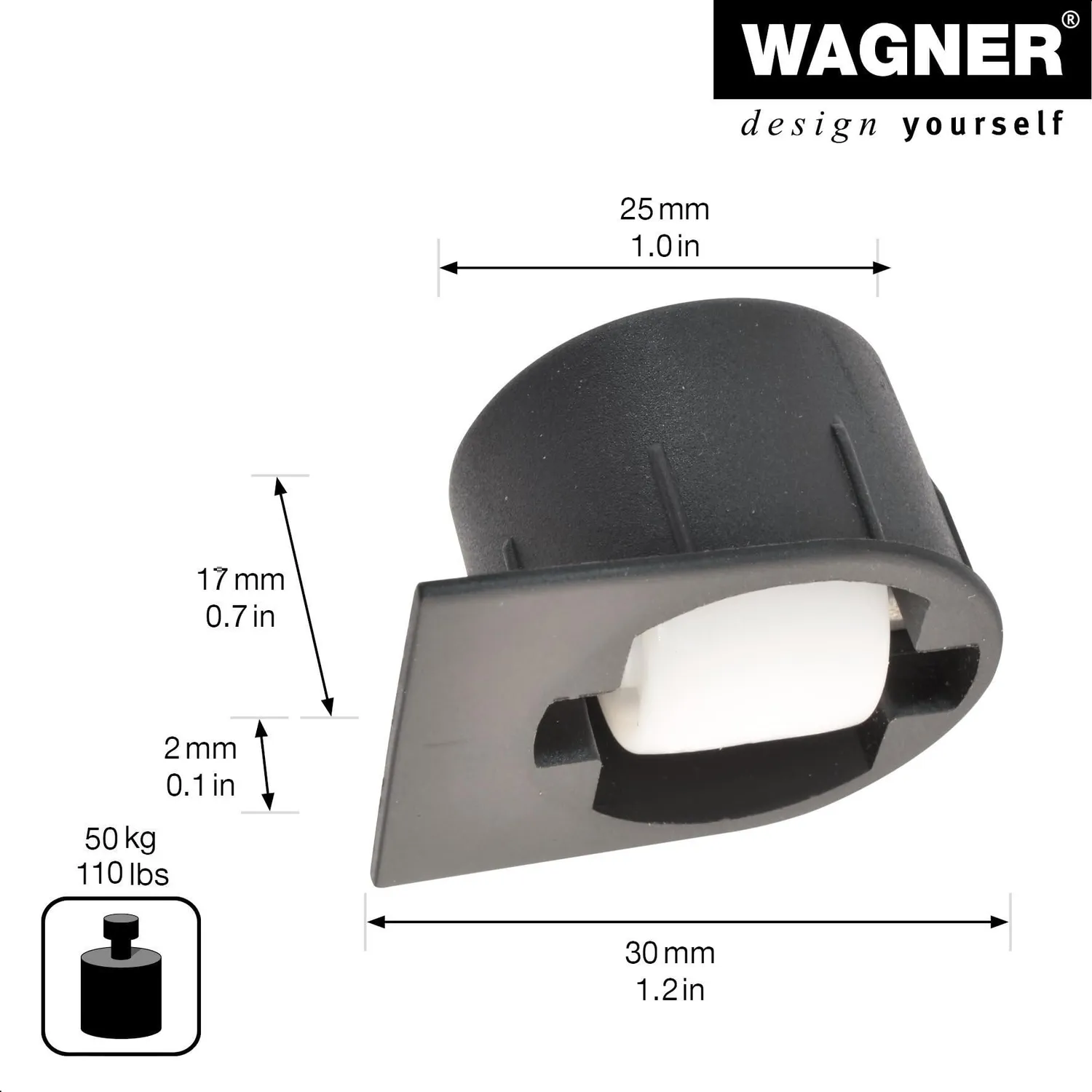 Wagner RO 7054 mini rullo incasso 15 mm nero 50 kg