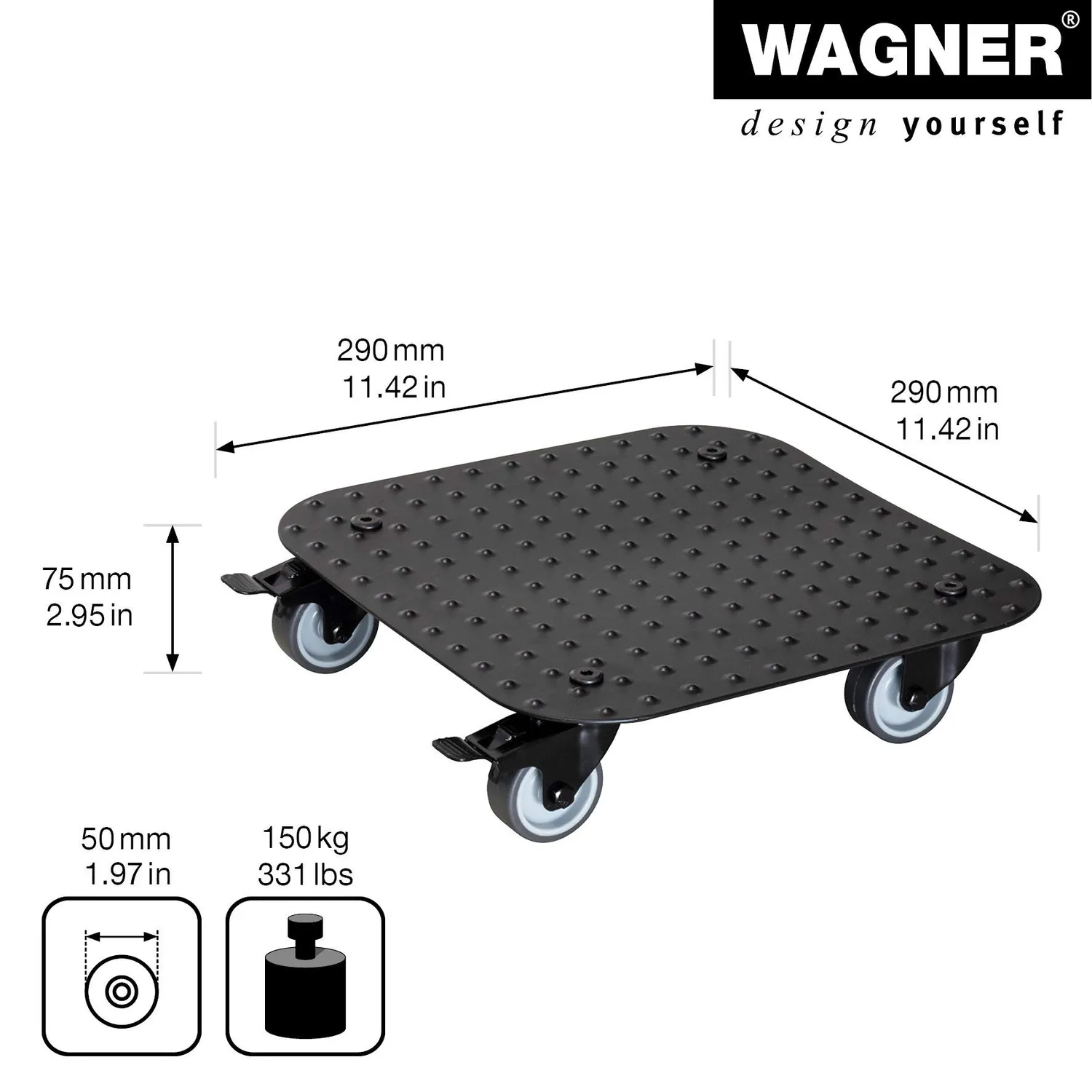 Wagner Alaska 20700301 carrello piante 29x29 cm nero 150 kg