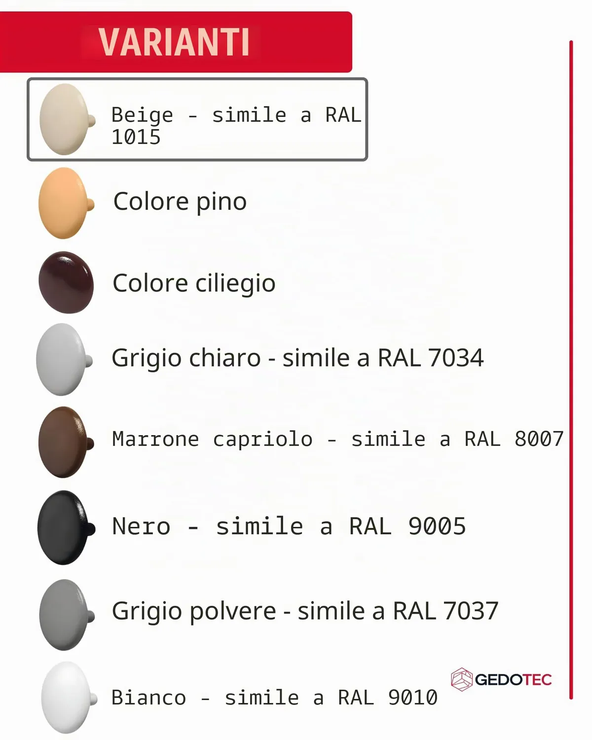 Gedotec H1115 Copri Viti Rotondi Beige 20 Pezzi 12 mm