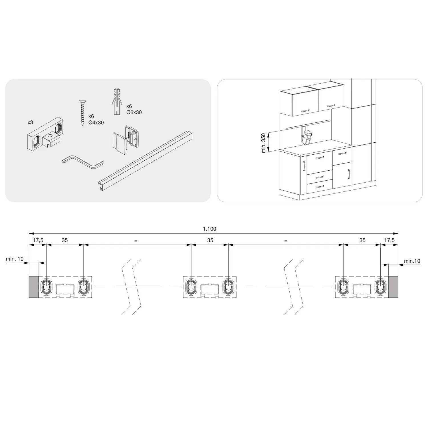 Emuca barra cucina a parete 110 cm antracite alluminio