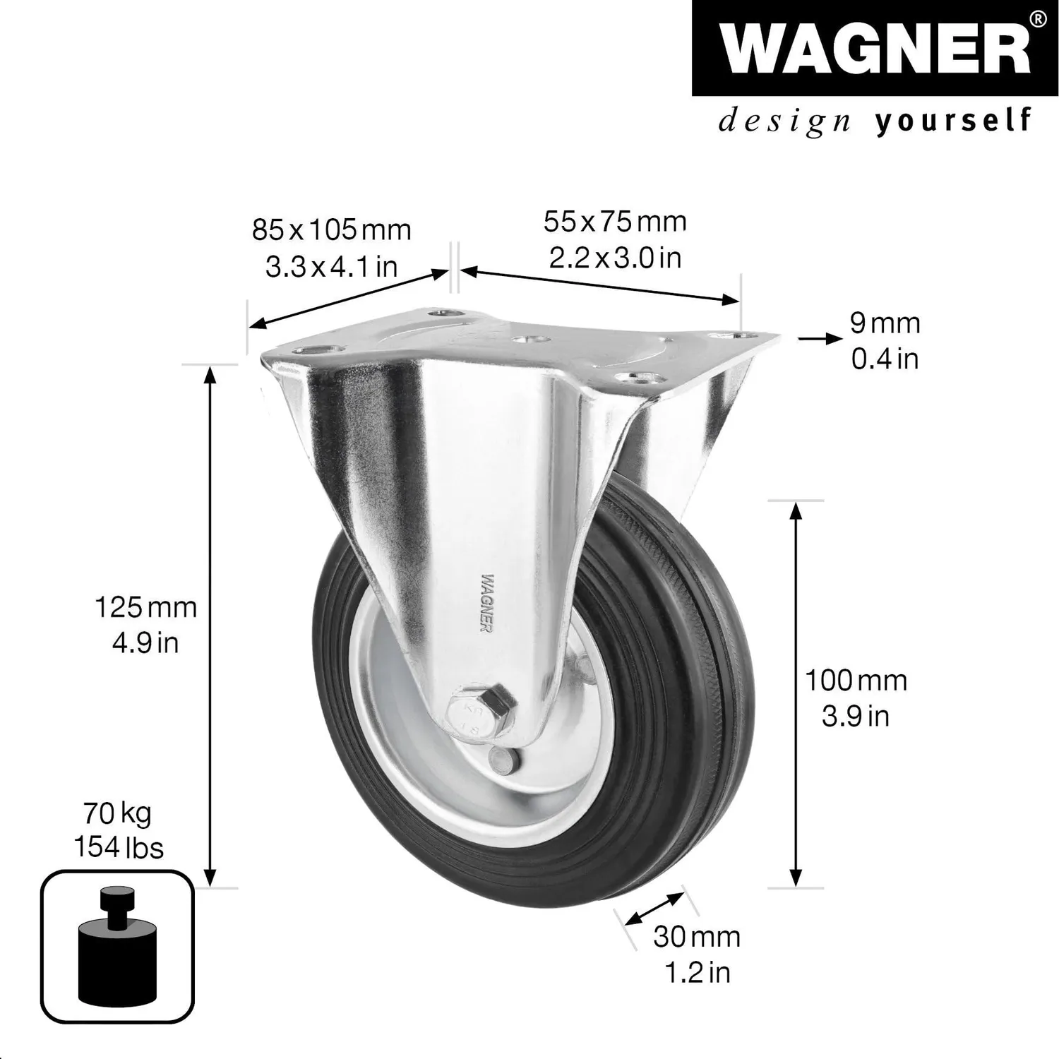 Wagner 04810401 RO 8104 rotella fissa 100 mm gomma