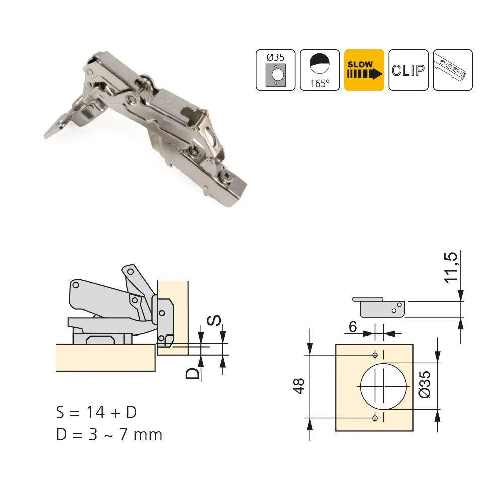 Emuca 1015007 Cerniera Mezzo Collo 165° Soft Set 2 Pezzi