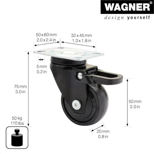 Wagner Design 3C 01235201 ruota girevole Ø50 nera con freno