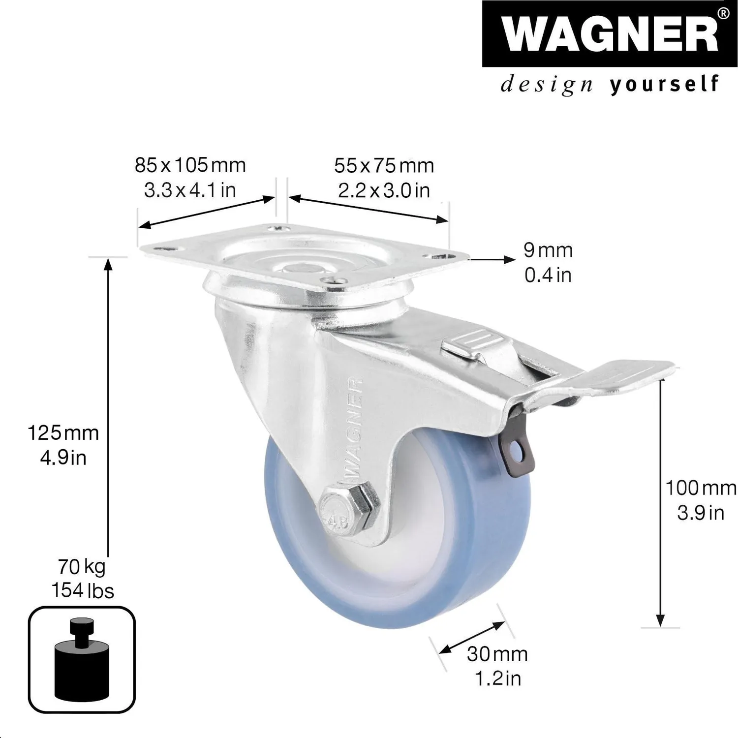 Wagner RO 7600 rotella girevole con freno 100 mm blu