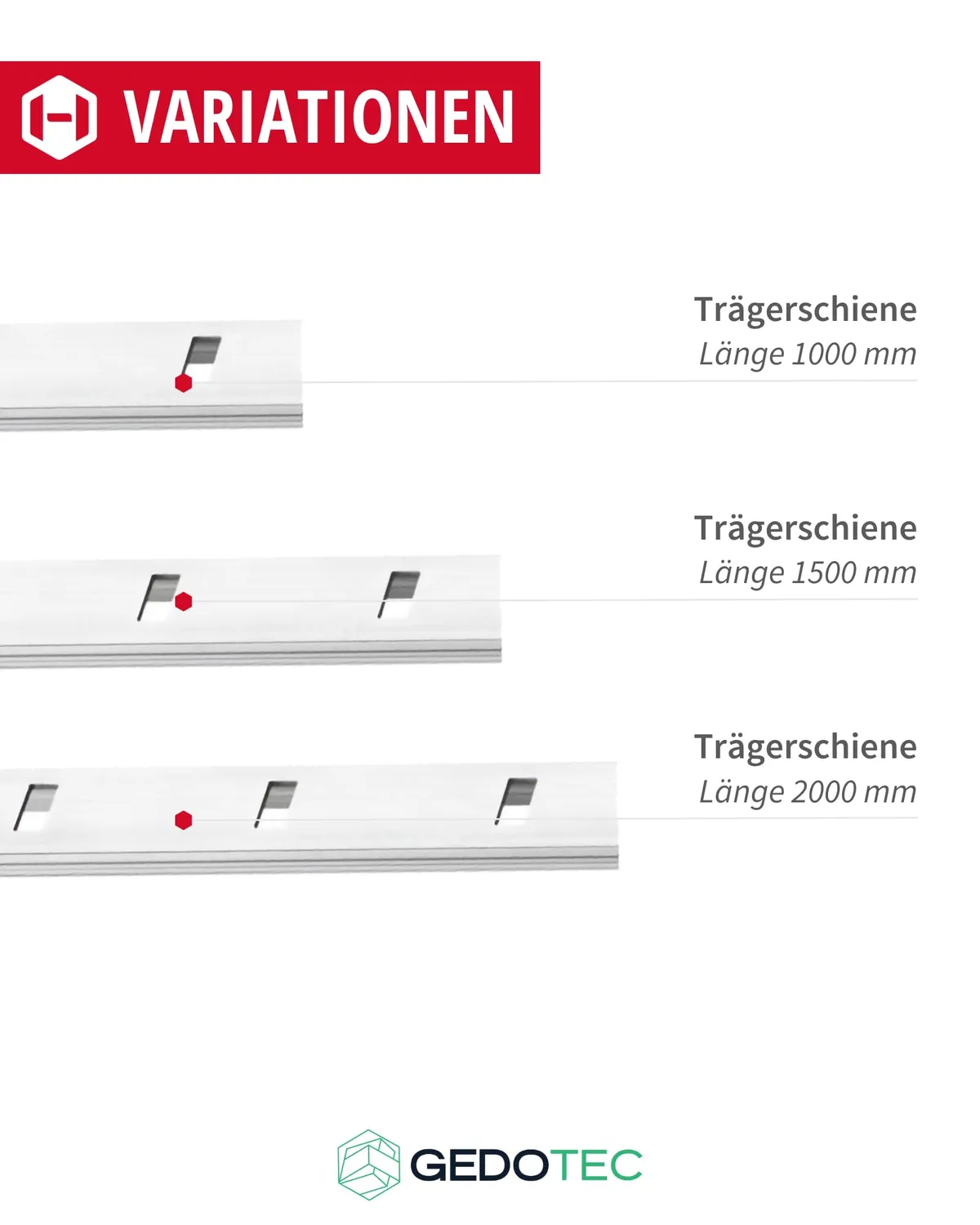 Gedotec Binario Parete Acciaio 1000 mm 2 pz Guida Scaffali