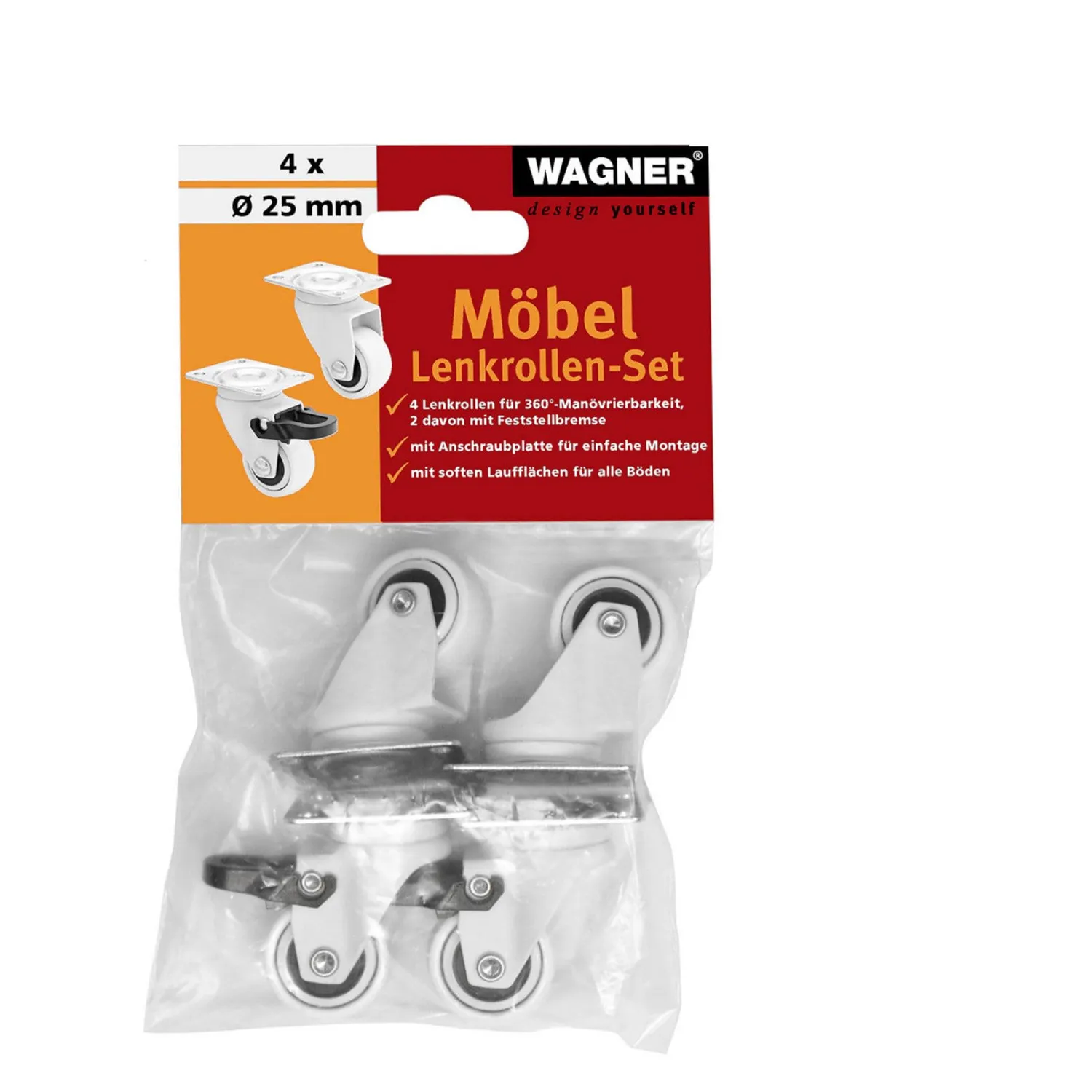 Wagner 2226 ruote mobili girevoli bianche set 4 pezzi 25 mm