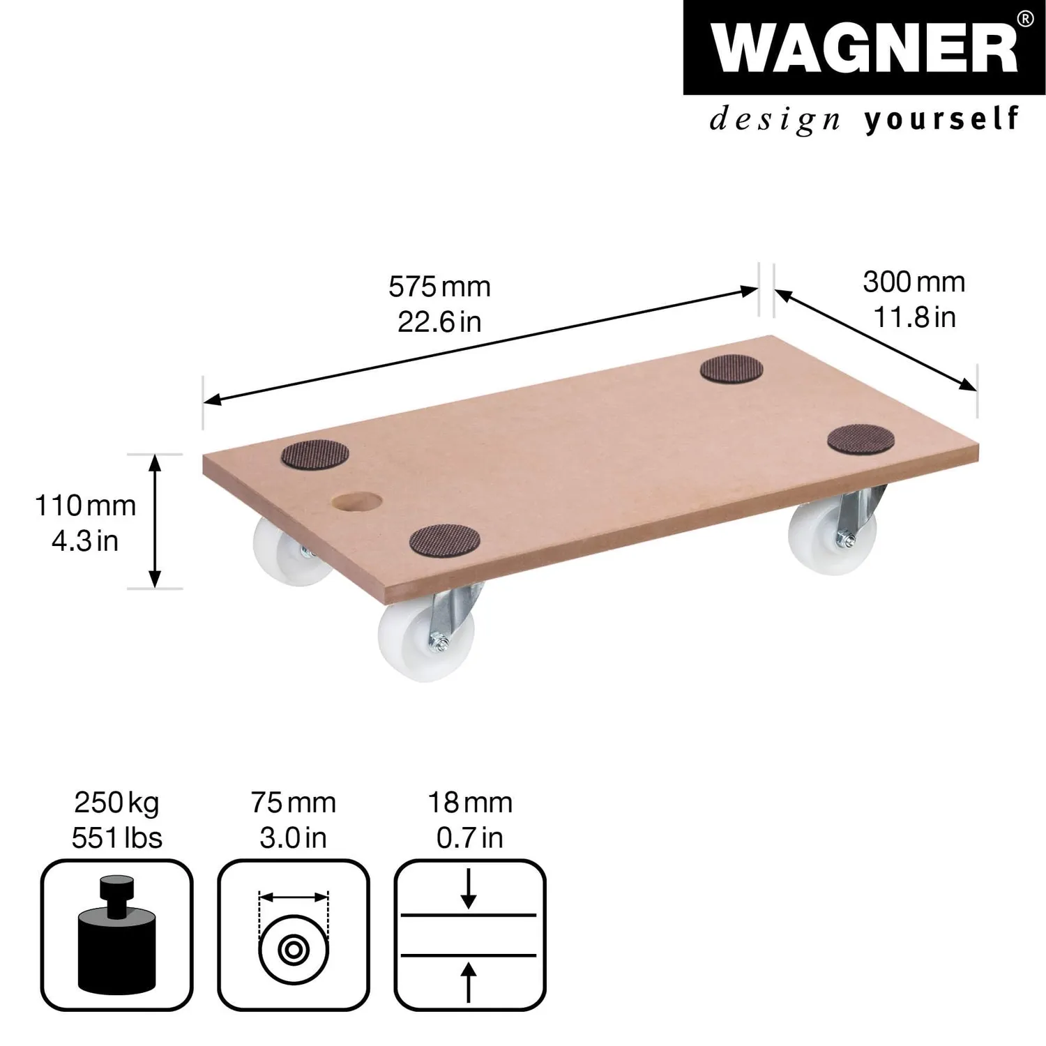 Wagner FSC carrello trasporto MDF 200 kg 57,5 cm