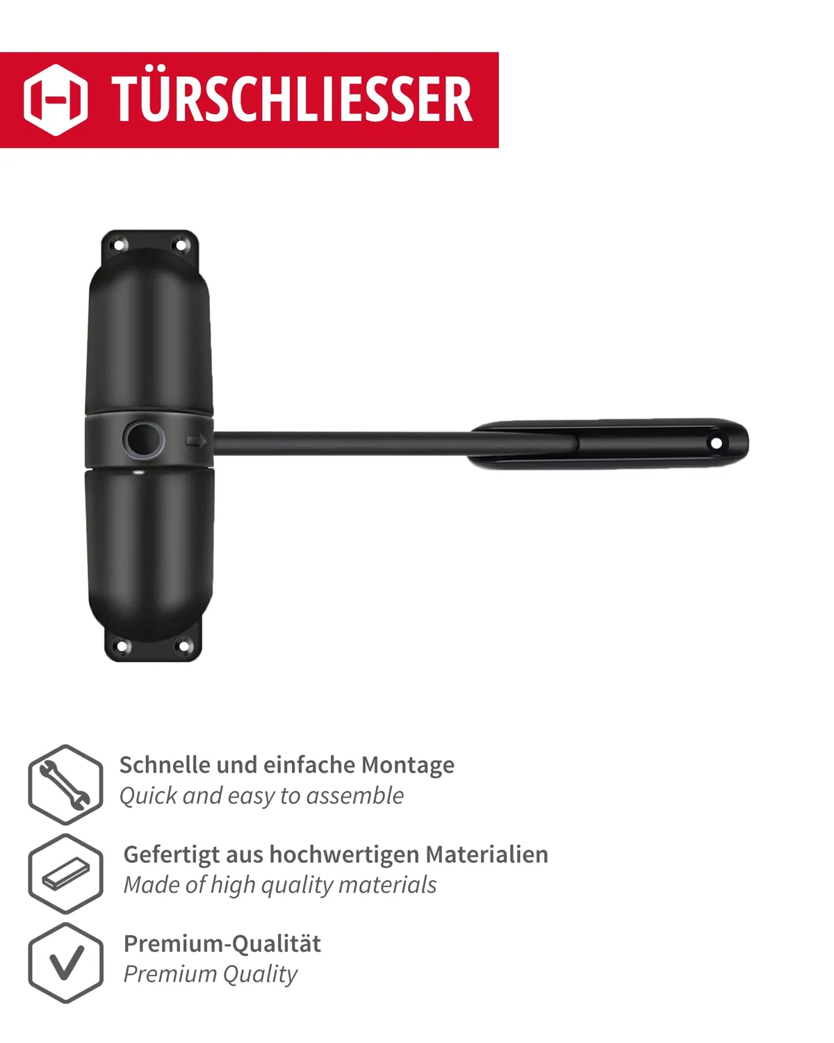 Gedotec Chiudiporta Molla Acciaio Nero 120mm 60Kg