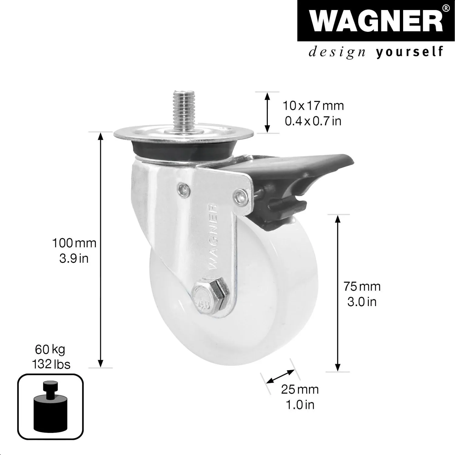 Wagner RO 4081 rotella girevole 75 mm 1 pz con freno