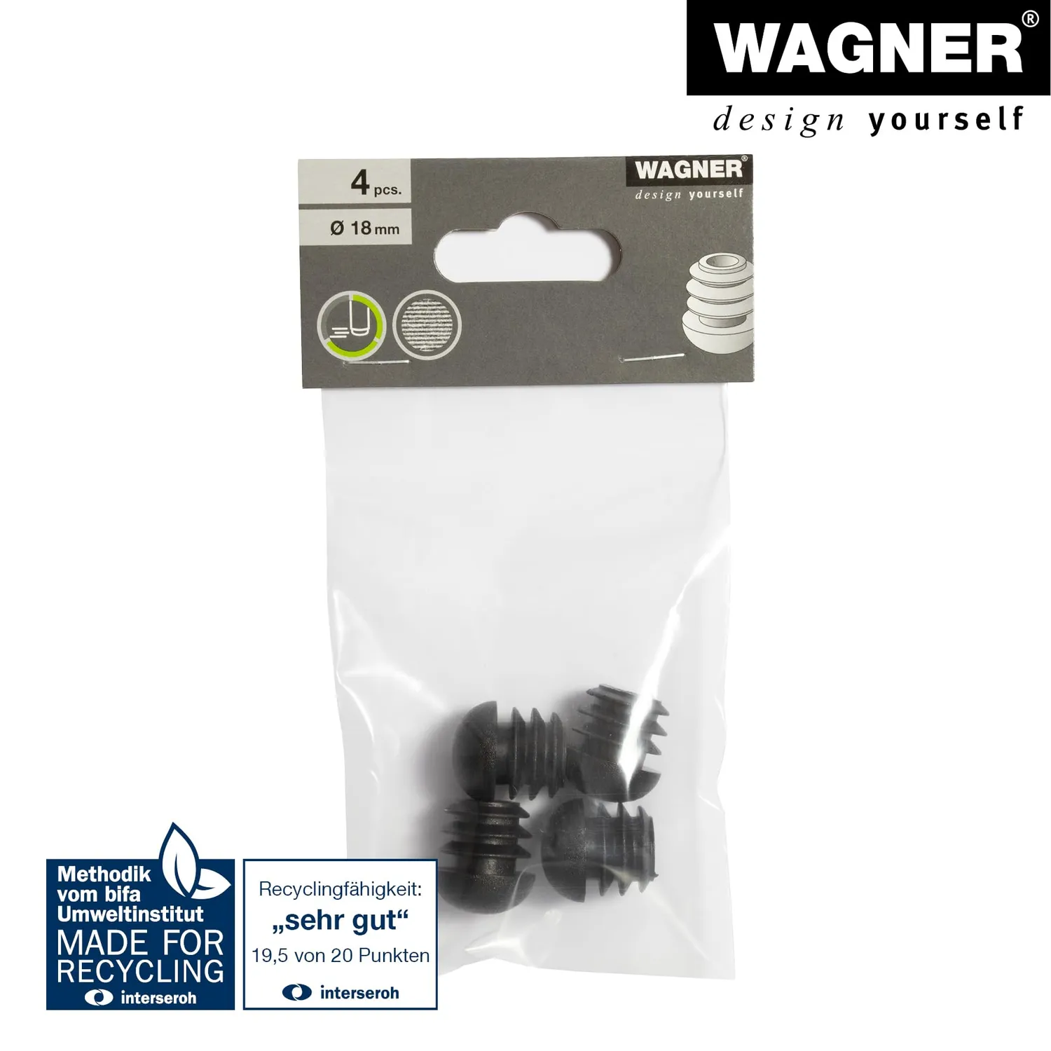 Wagner 15005199 puntali sedia acciaio 16/18 mm neri 4 pezzi