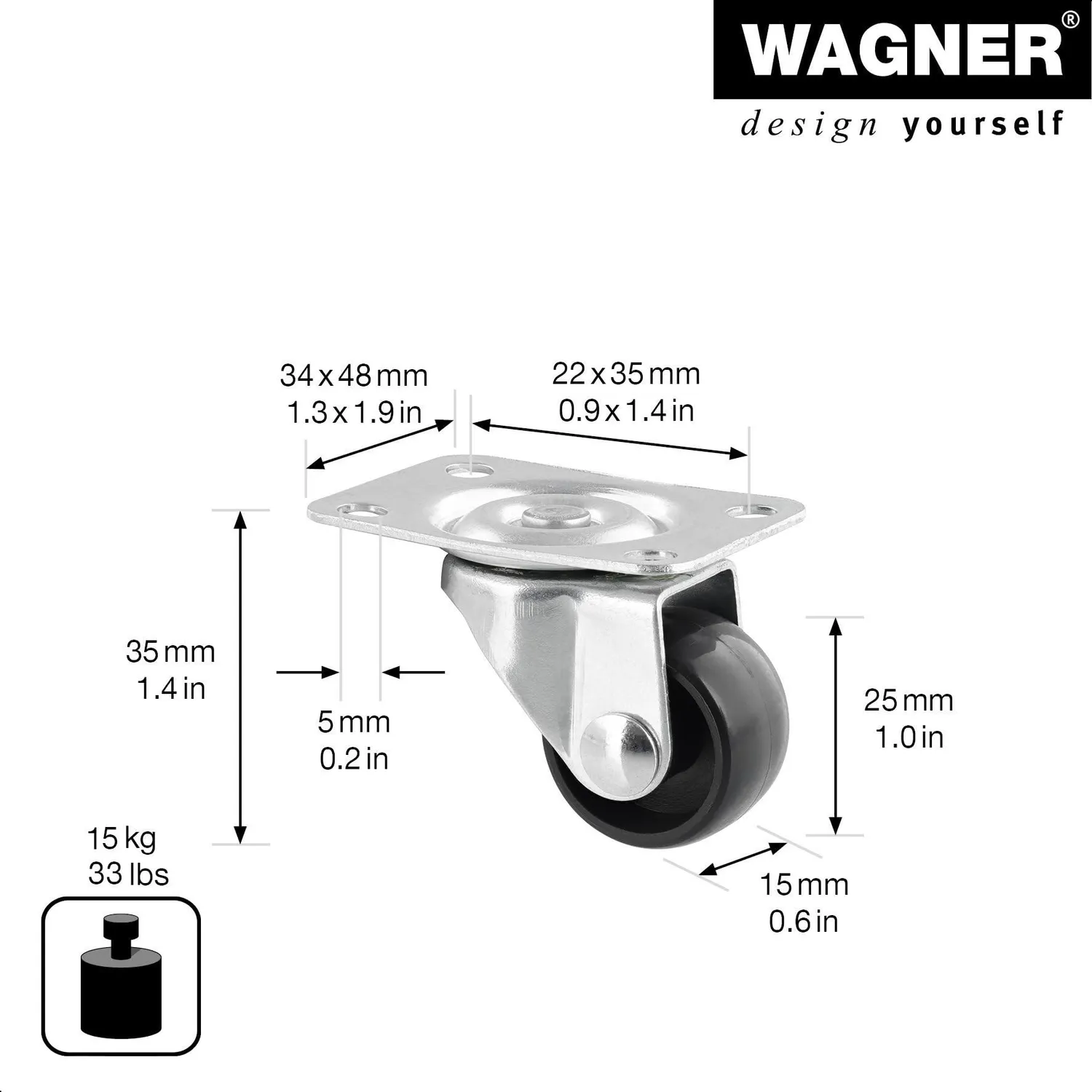 Wagner 01210501 RO 2105 rotellina girevole 25 mm nera