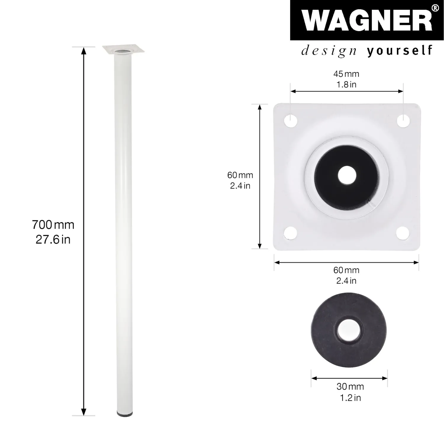 Wagner Classic ST 1670 gamba tavolo 700 mm bianca
