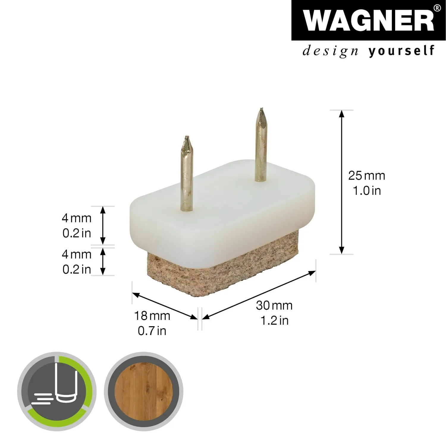 Wagner EH 0830 feltrini da inchiodare 4 pezzi 30x18 mm bianchi