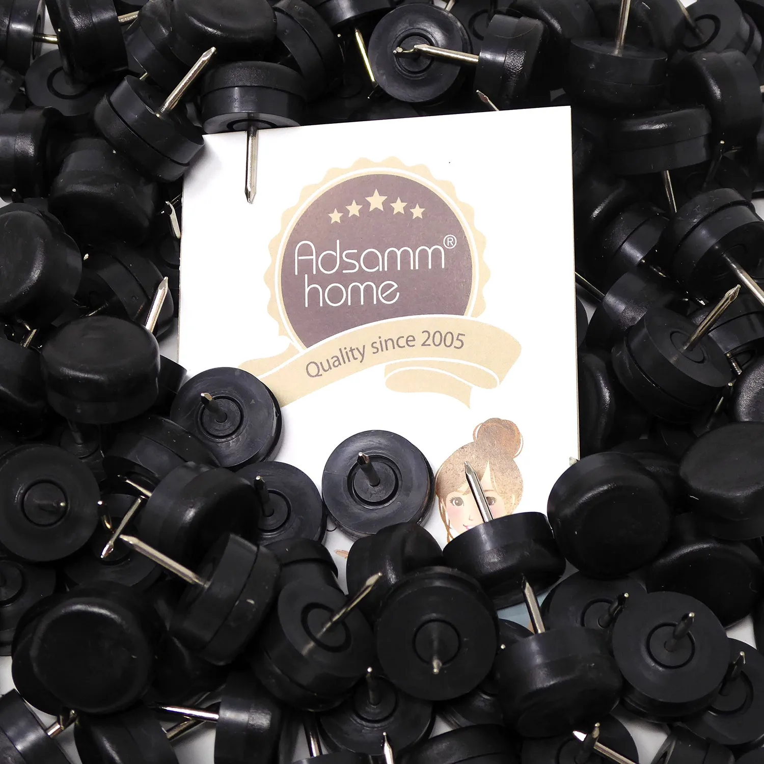Adsamm pattini plastica con chiodo 20 mm neri 100 pezzi scorrevoli