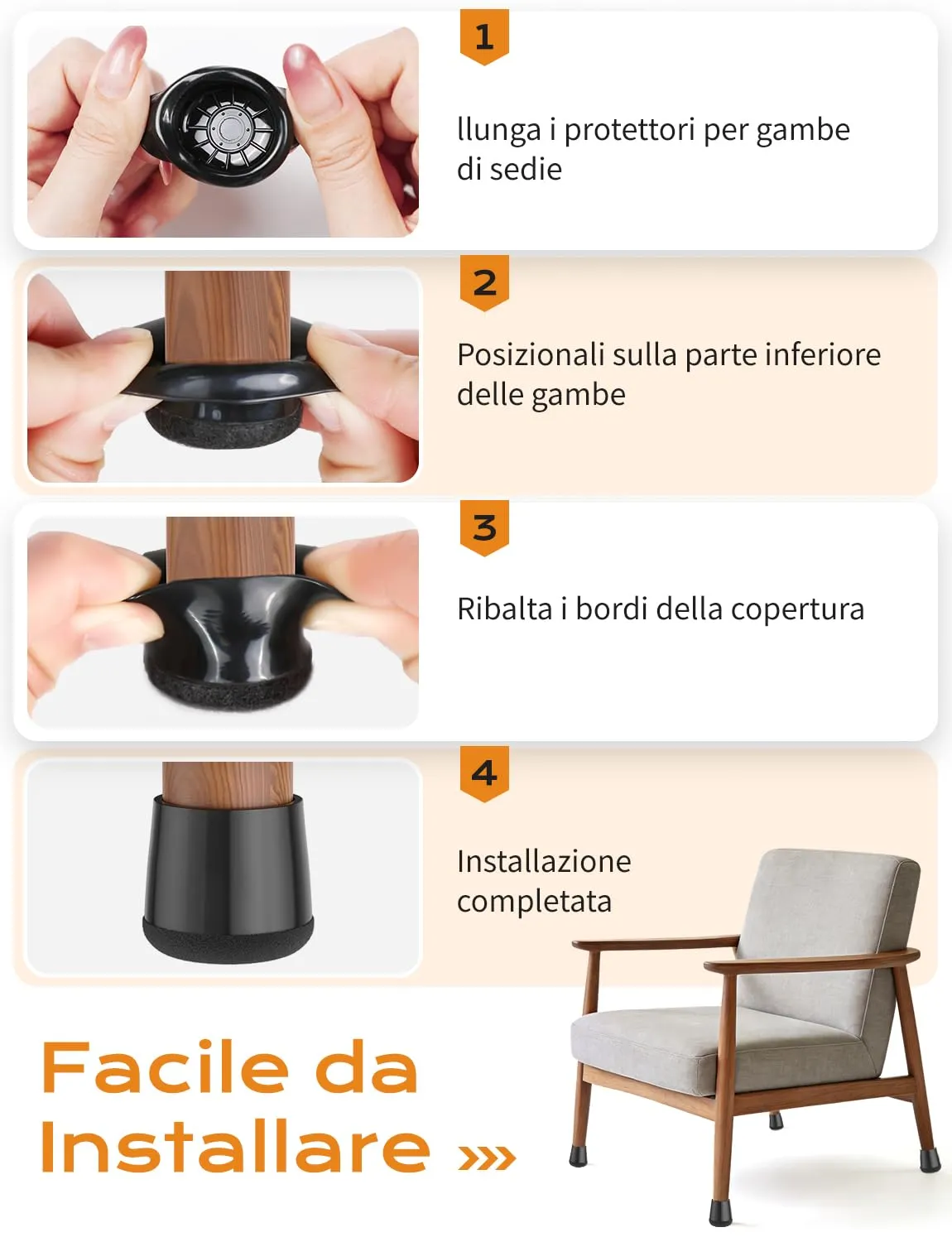 Meldel Gommini Sedie XS Nero Silicone 24 pz 15-20 mm