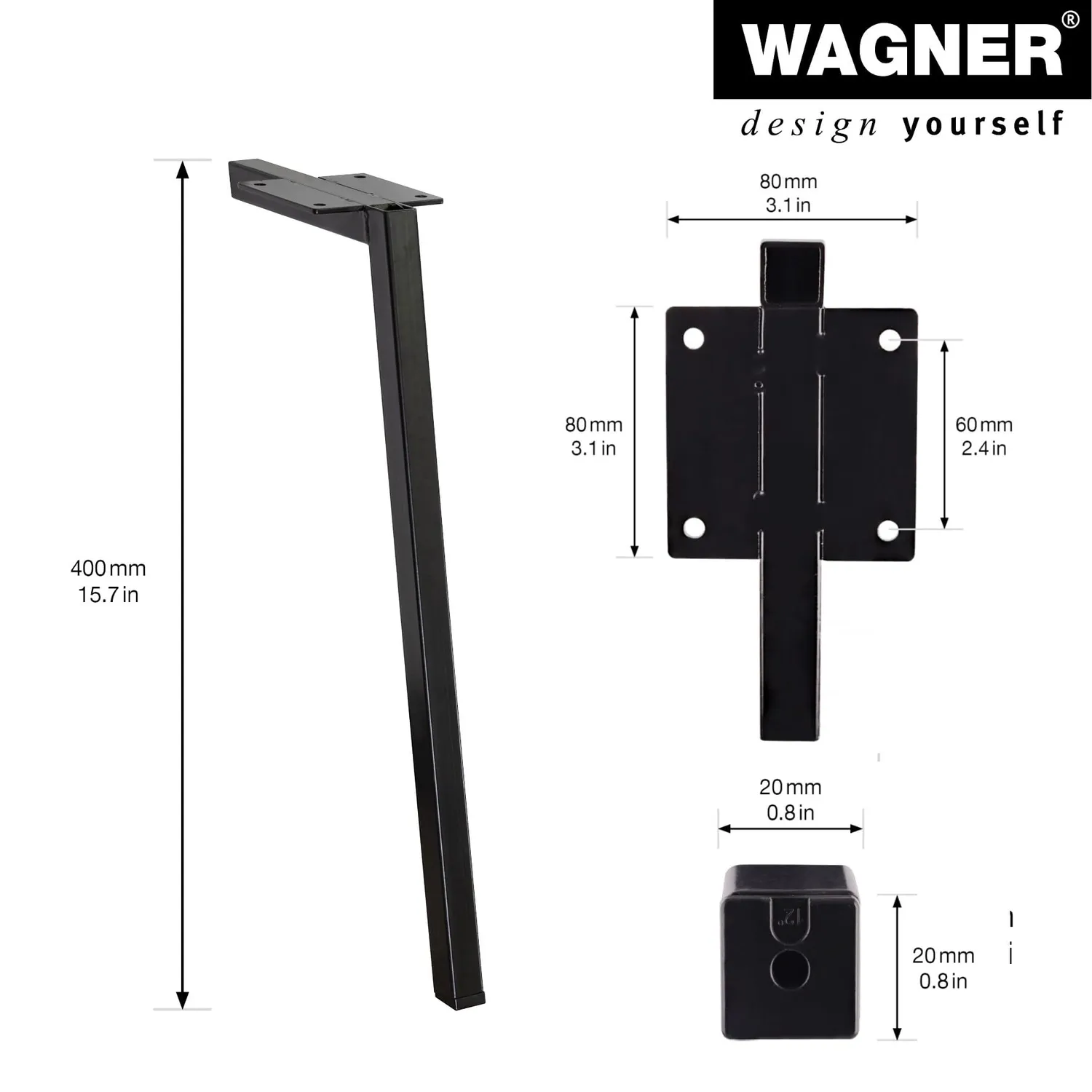 Wagner ST 5440 gamba per mobili 400 mm 1 pz nera opaca