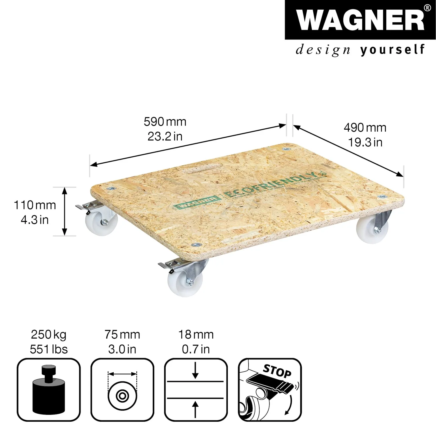 Wagner MM 1172 carrello trasporto 59x49cm portata 250kg