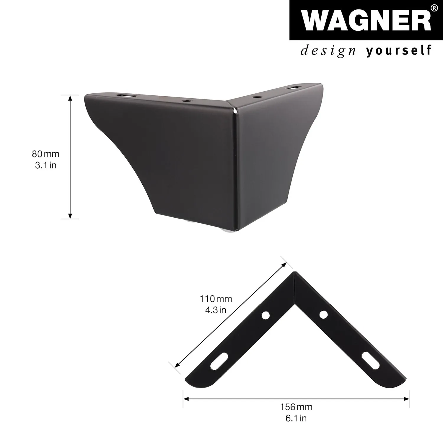 Wagner Sofa Wing ST 0452 gamba mobile 8 cm nera 1 pz